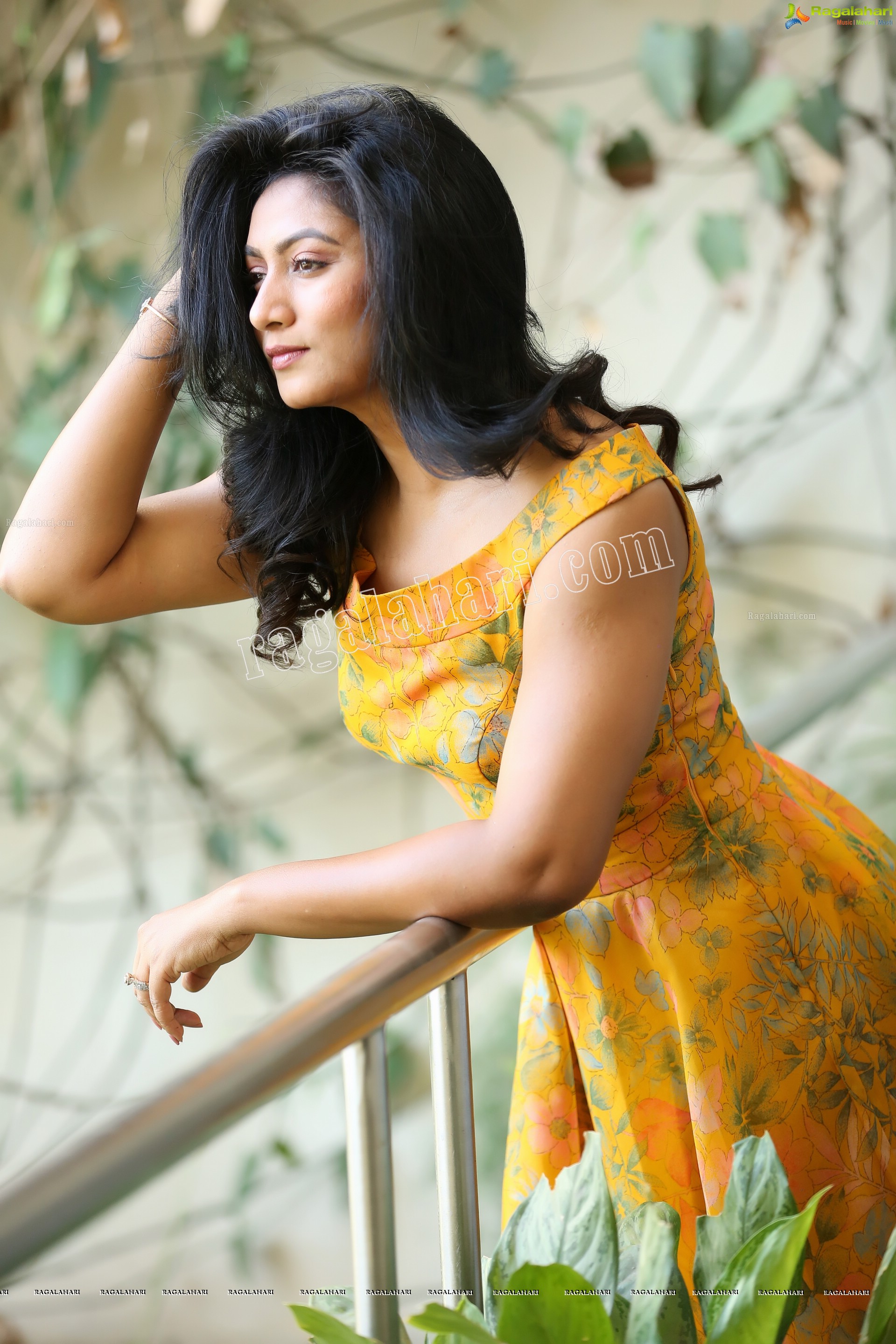 Ashmitha Karnani in Yellow Off-Shoulder Floral Dress Exclusive Photo Shoot