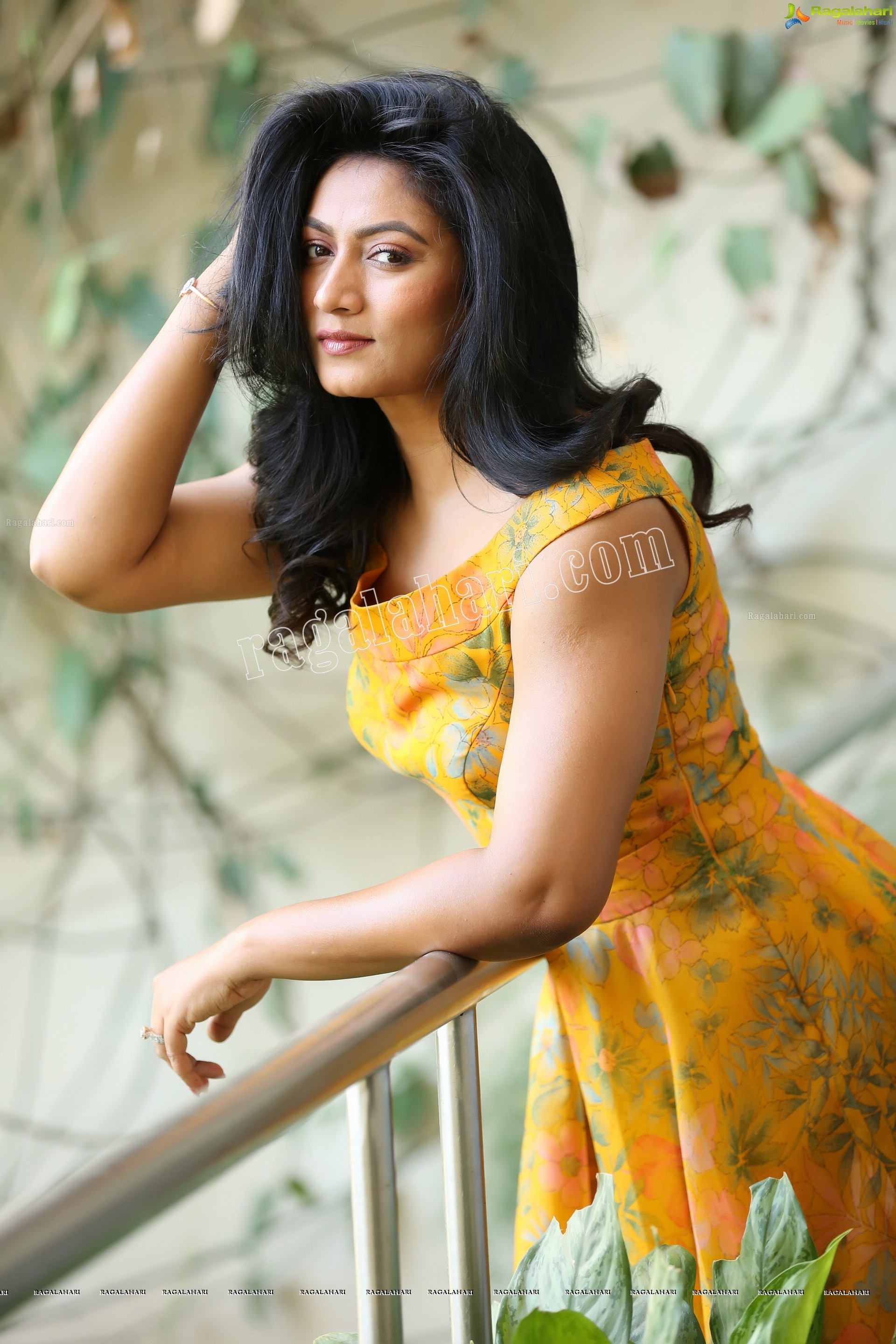 Ashmitha Karnani in Yellow Off-Shoulder Floral Dress Exclusive Photo Shoot