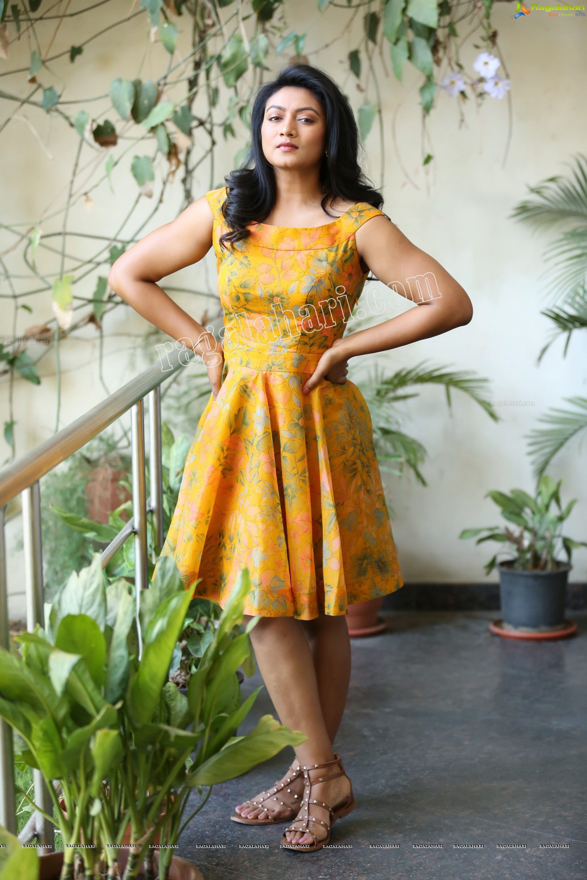 Ashmitha Karnani in Yellow Off-Shoulder Floral Dress Exclusive Photo Shoot