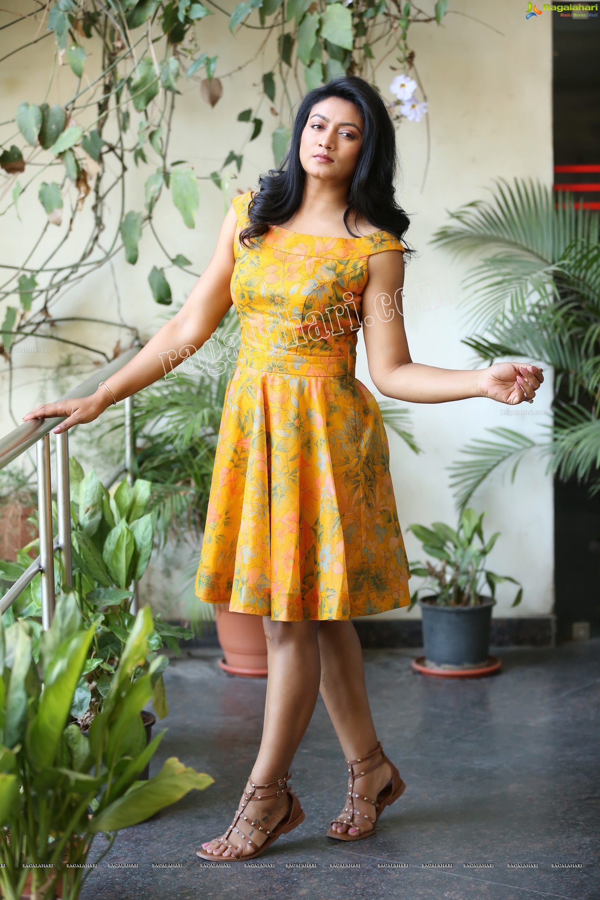 Ashmitha Karnani in Yellow Off-Shoulder Floral Dress Exclusive Photo Shoot