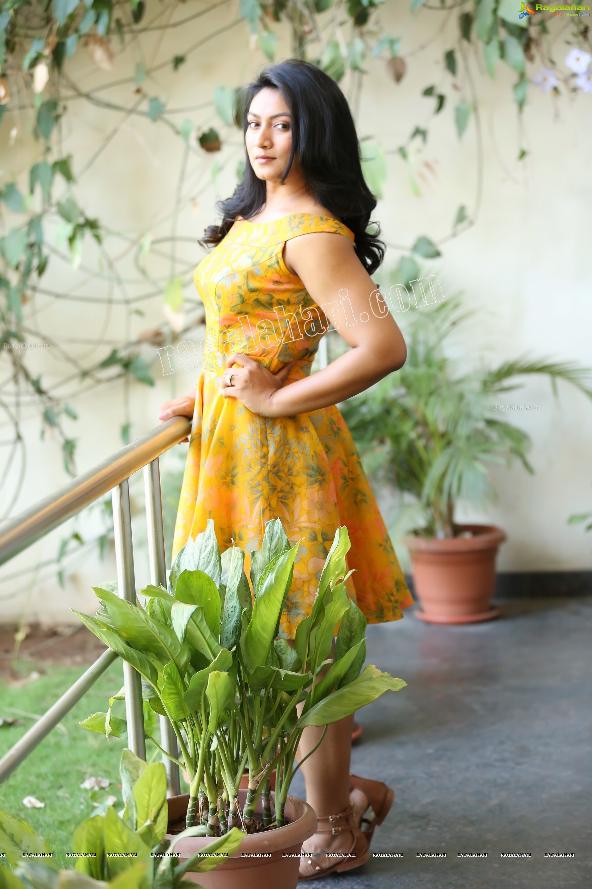 Ashmitha Karnani in Yellow Off-Shoulder Floral Dress Exclusive Photo Shoot