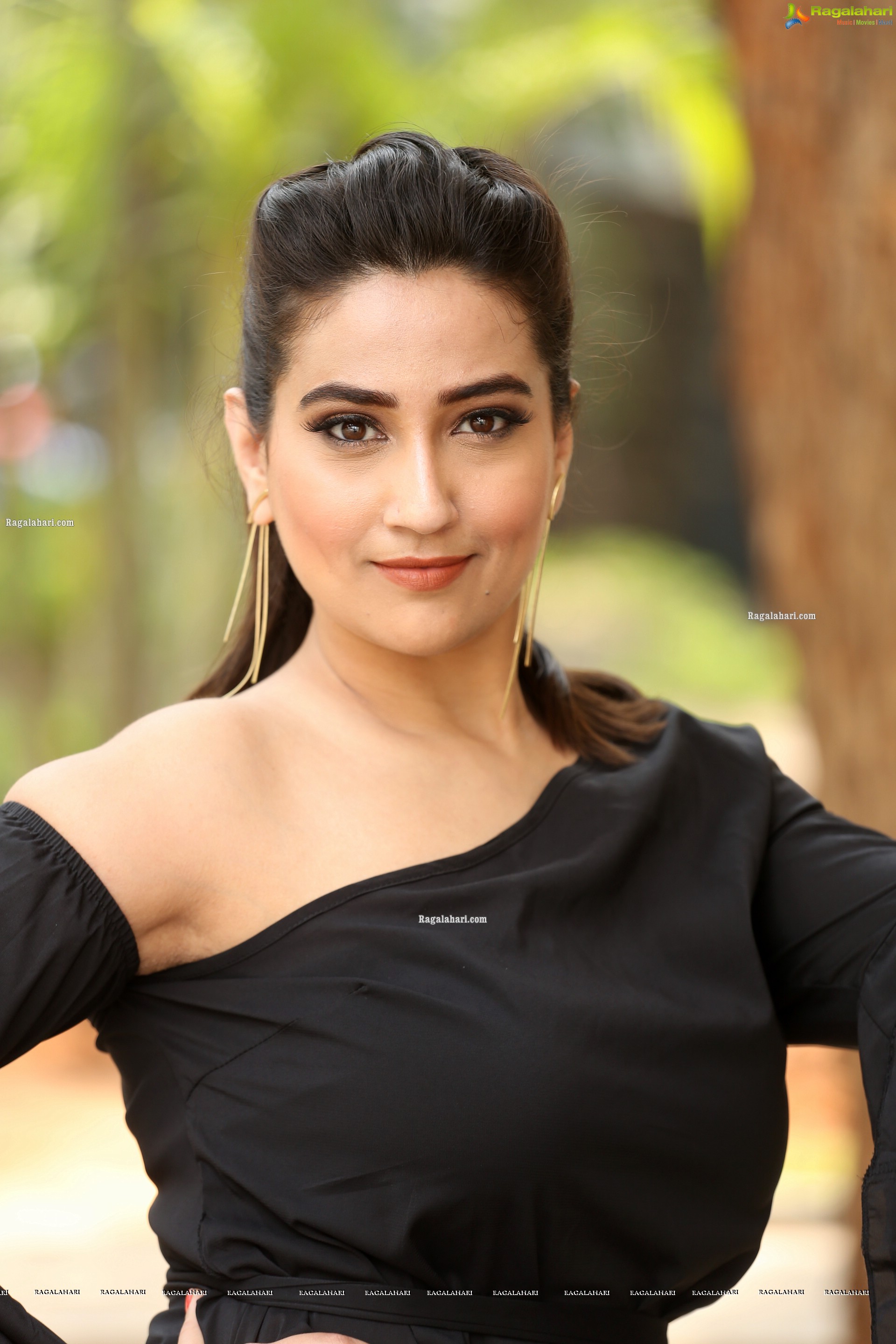 Manjusha in Black Ruffle One Shoulder Peplum Top With Tie Detail Exclusive Photo Shoot