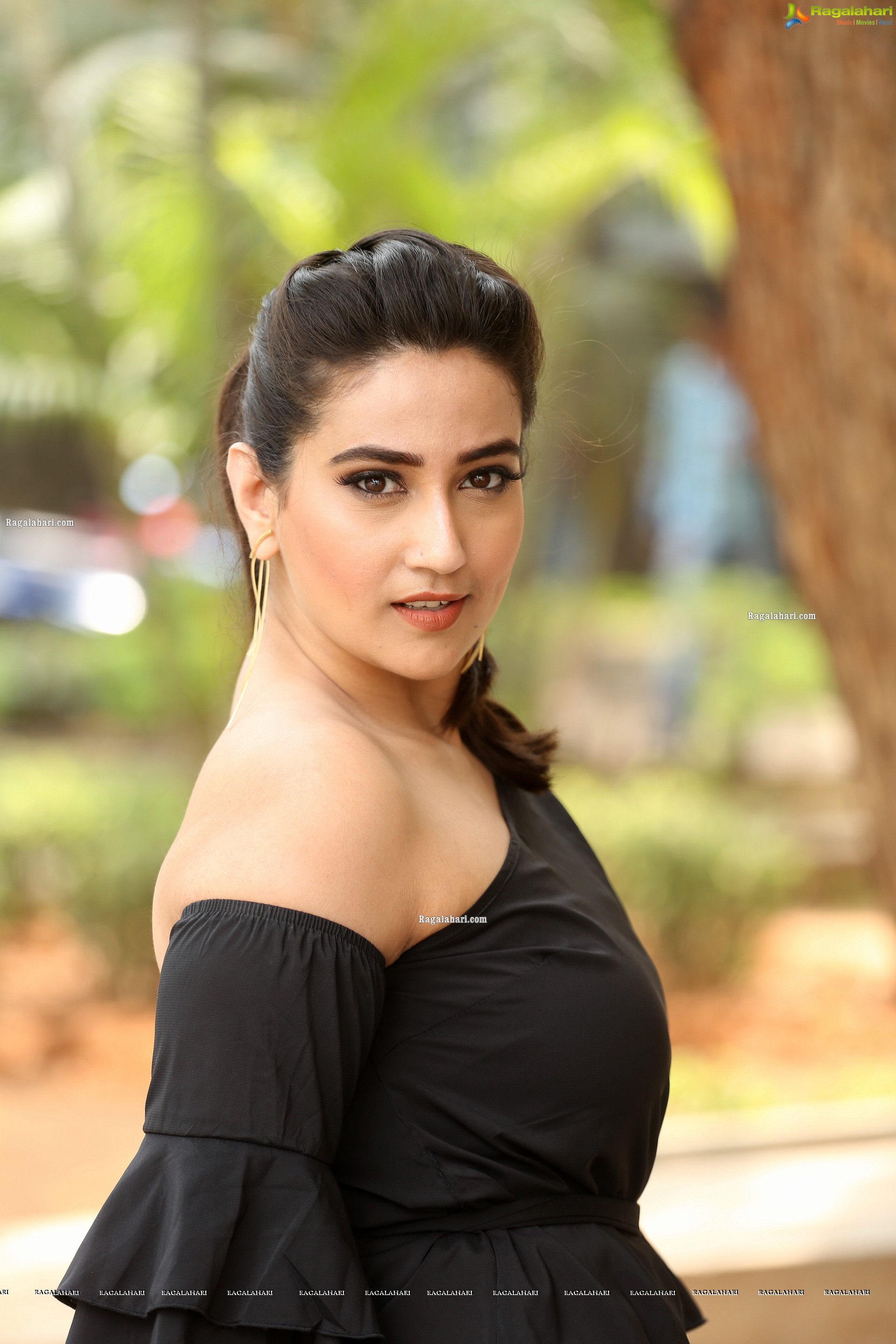 Manjusha in Black Ruffle One Shoulder Peplum Top With Tie Detail Exclusive Photo Shoot