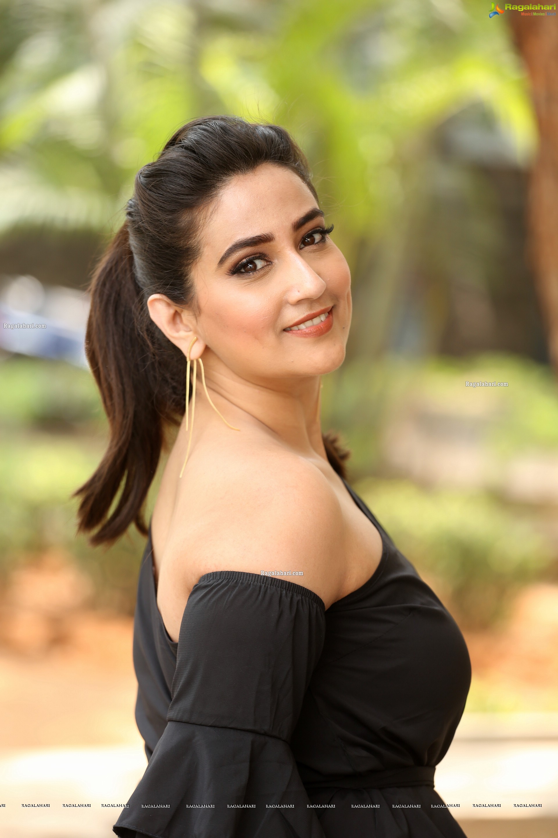 Manjusha in Black Ruffle One Shoulder Peplum Top With Tie Detail Exclusive Photo Shoot