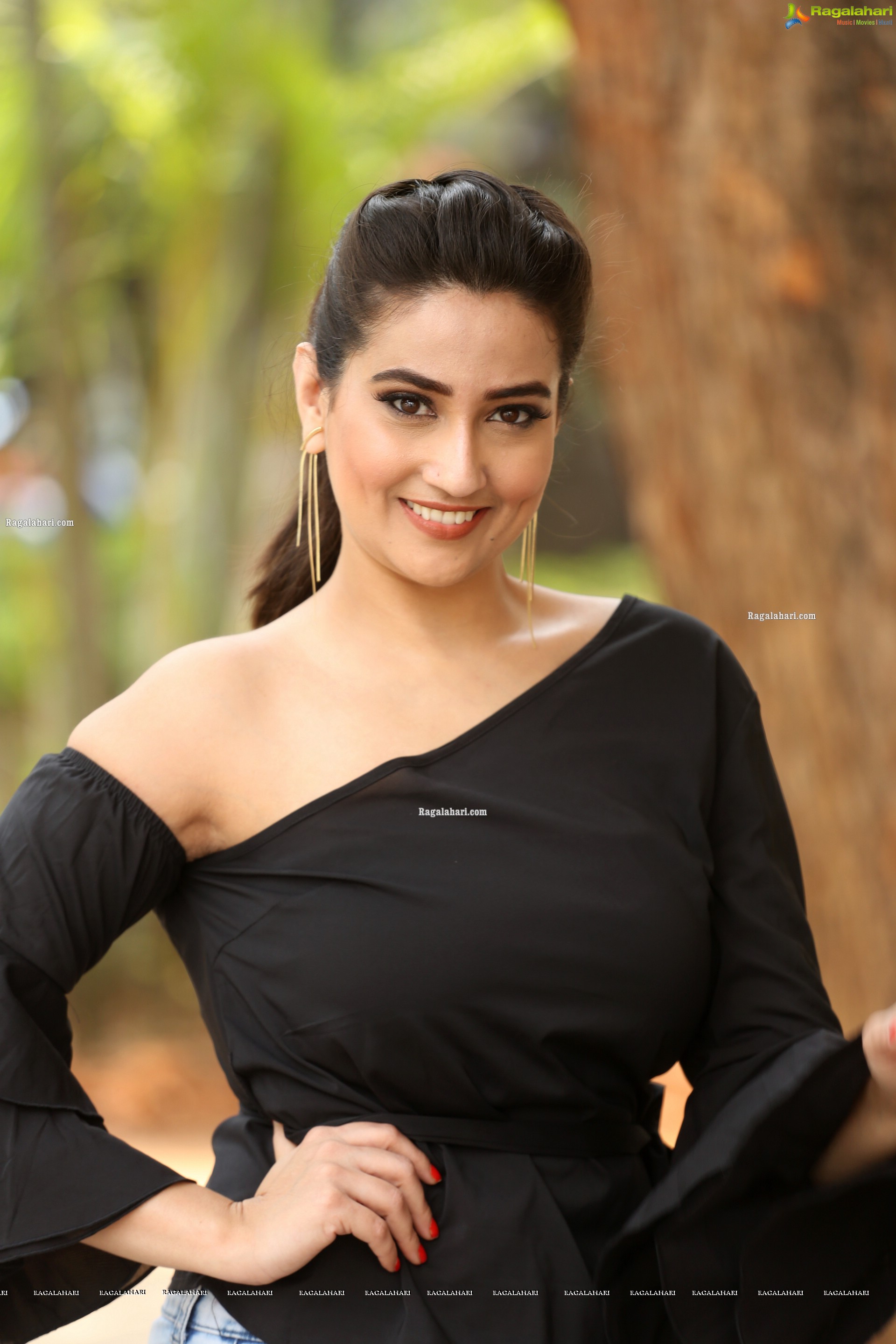 Manjusha in Black Ruffle One Shoulder Peplum Top With Tie Detail Exclusive Photo Shoot