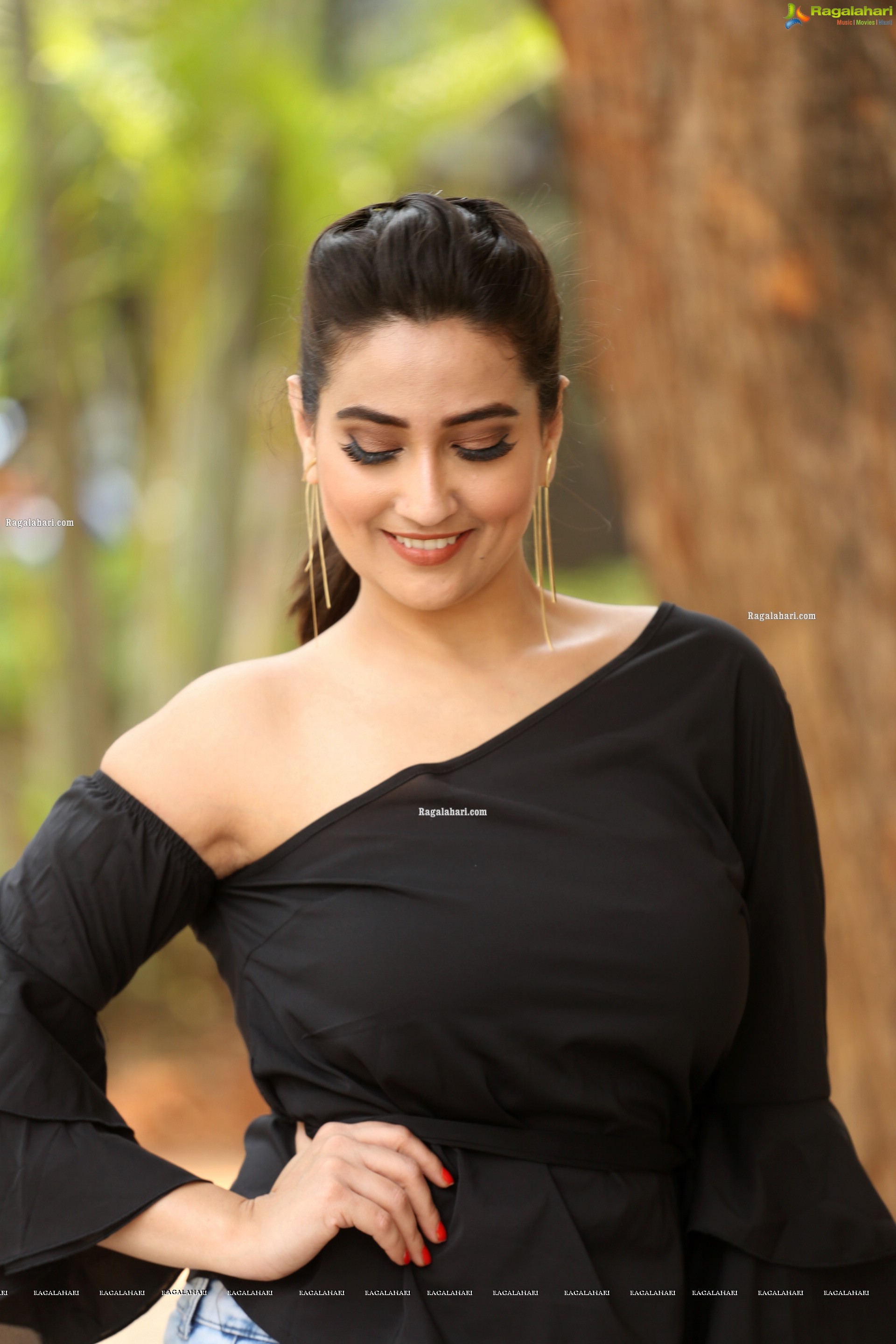 Manjusha in Black Ruffle One Shoulder Peplum Top With Tie Detail Exclusive Photo Shoot