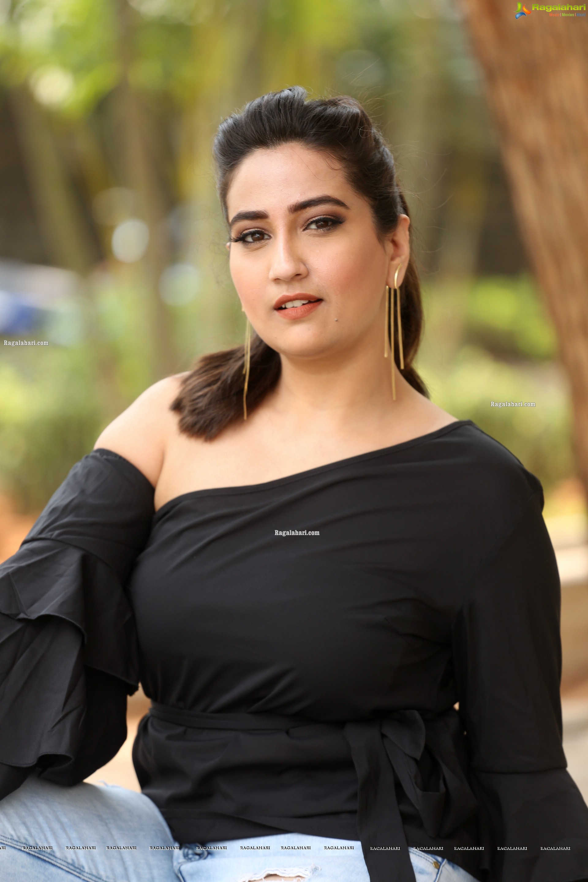 Manjusha in Black Ruffle One Shoulder Peplum Top With Tie Detail Exclusive Photo Shoot