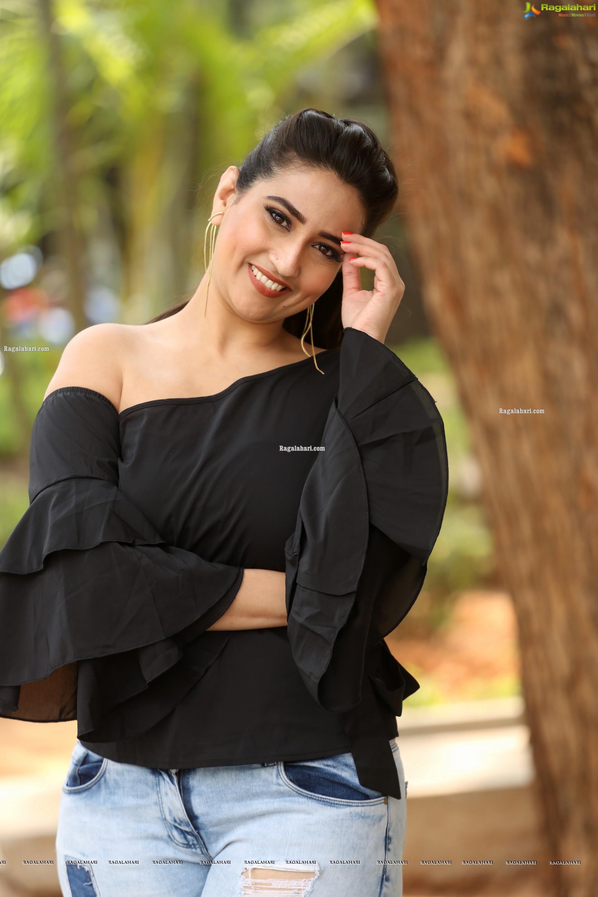 Manjusha in Black Ruffle One Shoulder Peplum Top With Tie Detail Exclusive Photo Shoot