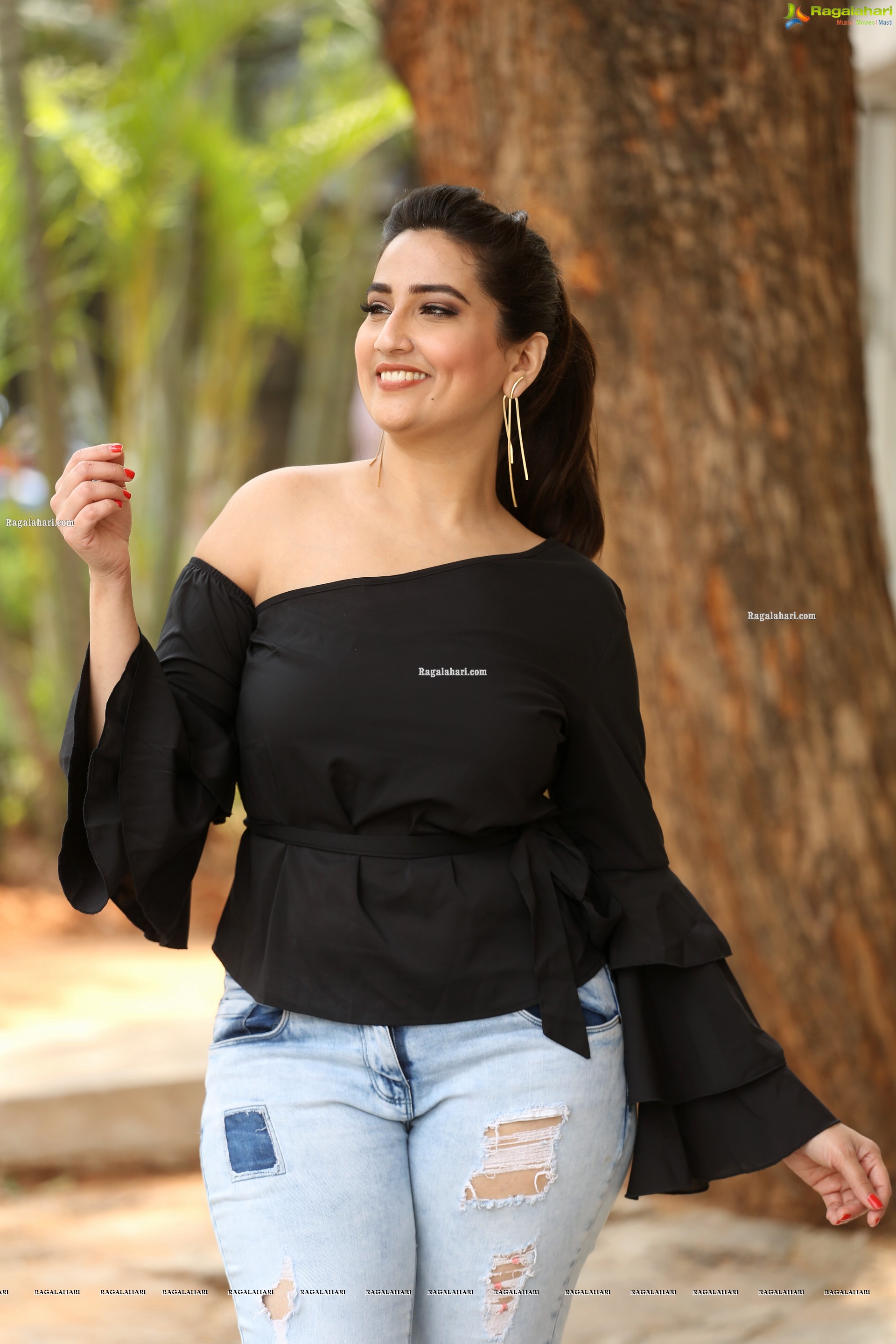 Manjusha in Black Ruffle One Shoulder Peplum Top With Tie Detail Exclusive Photo Shoot