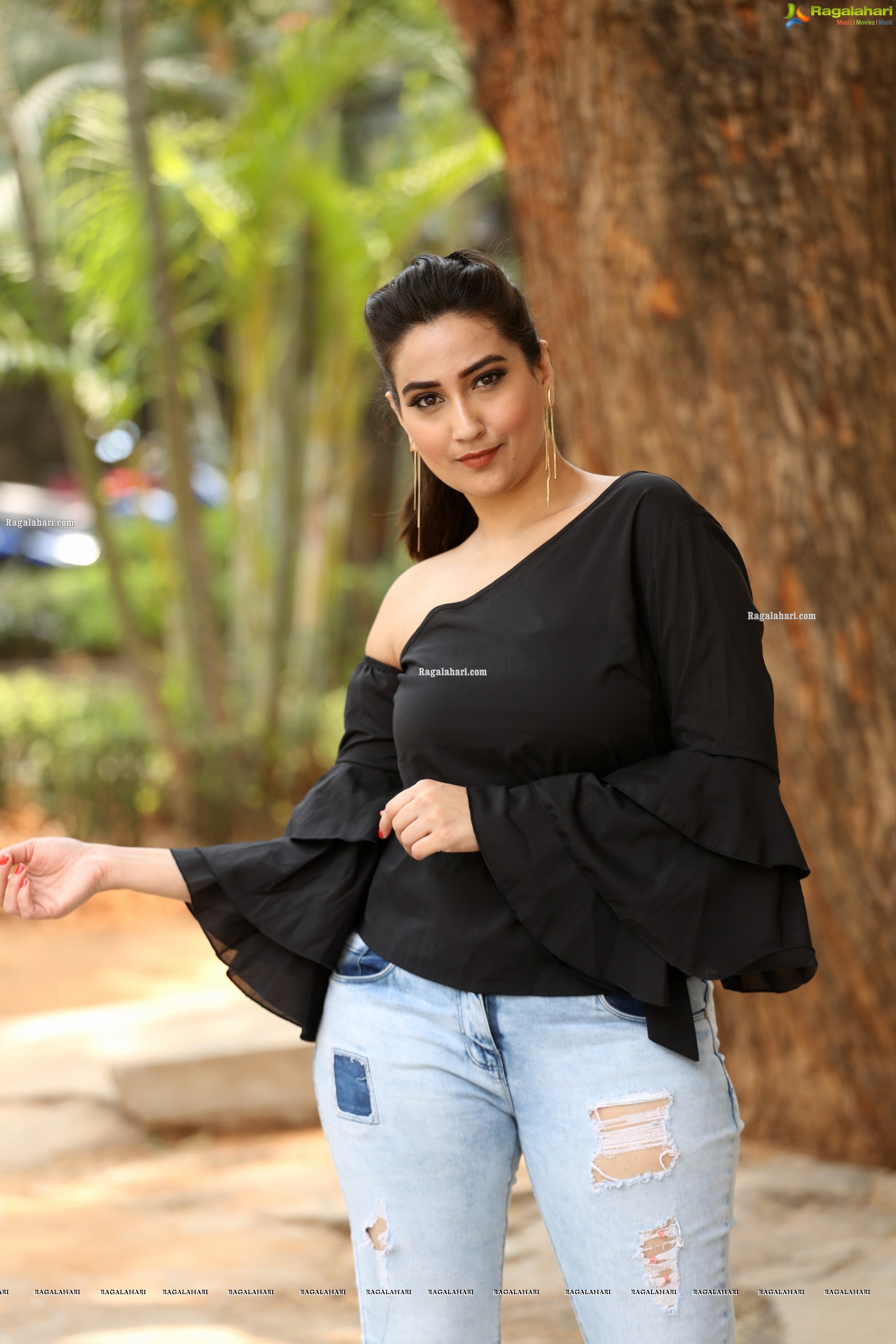 Manjusha in Black Ruffle One Shoulder Peplum Top With Tie Detail Exclusive Photo Shoot