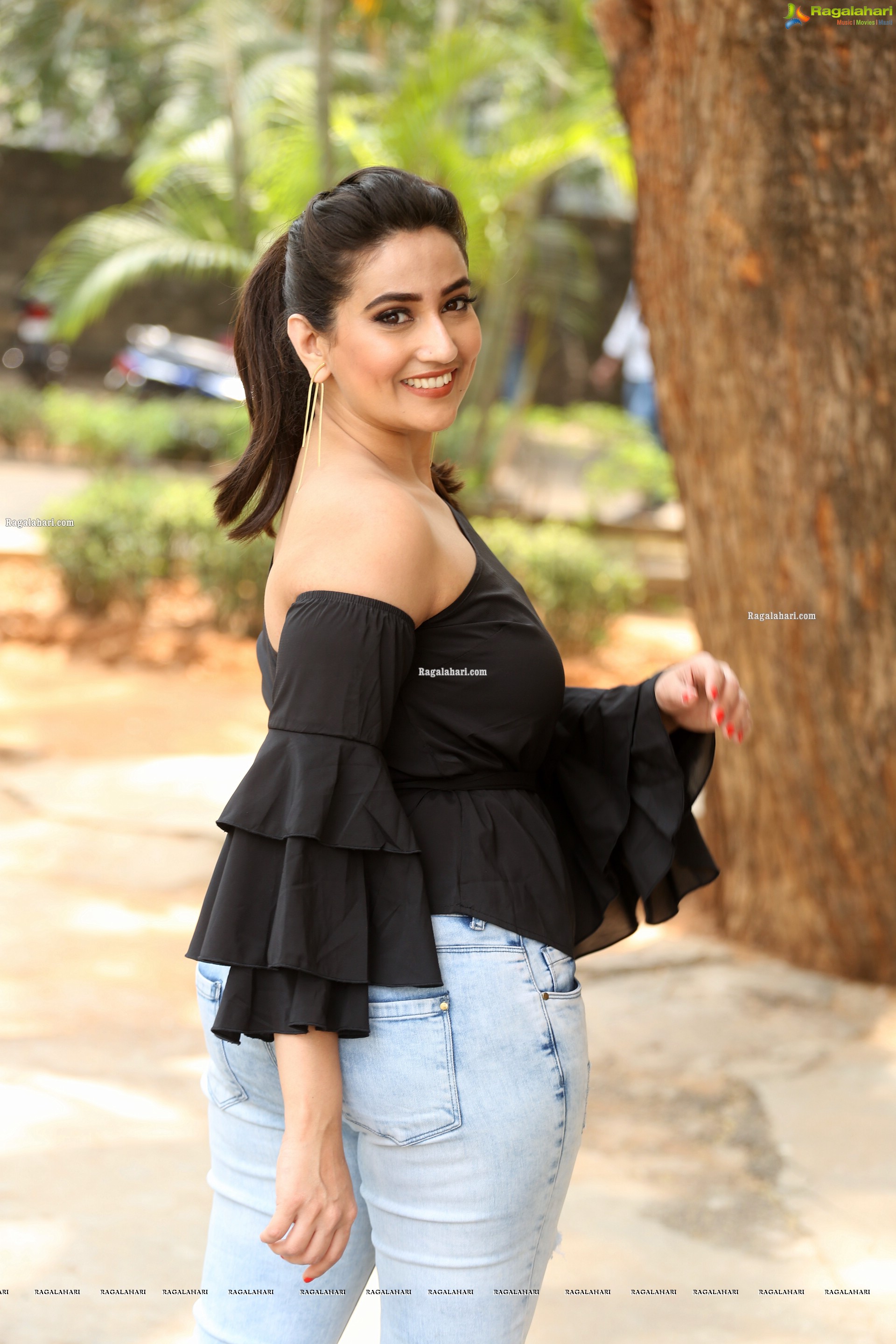 Manjusha in Black Ruffle One Shoulder Peplum Top With Tie Detail Exclusive Photo Shoot