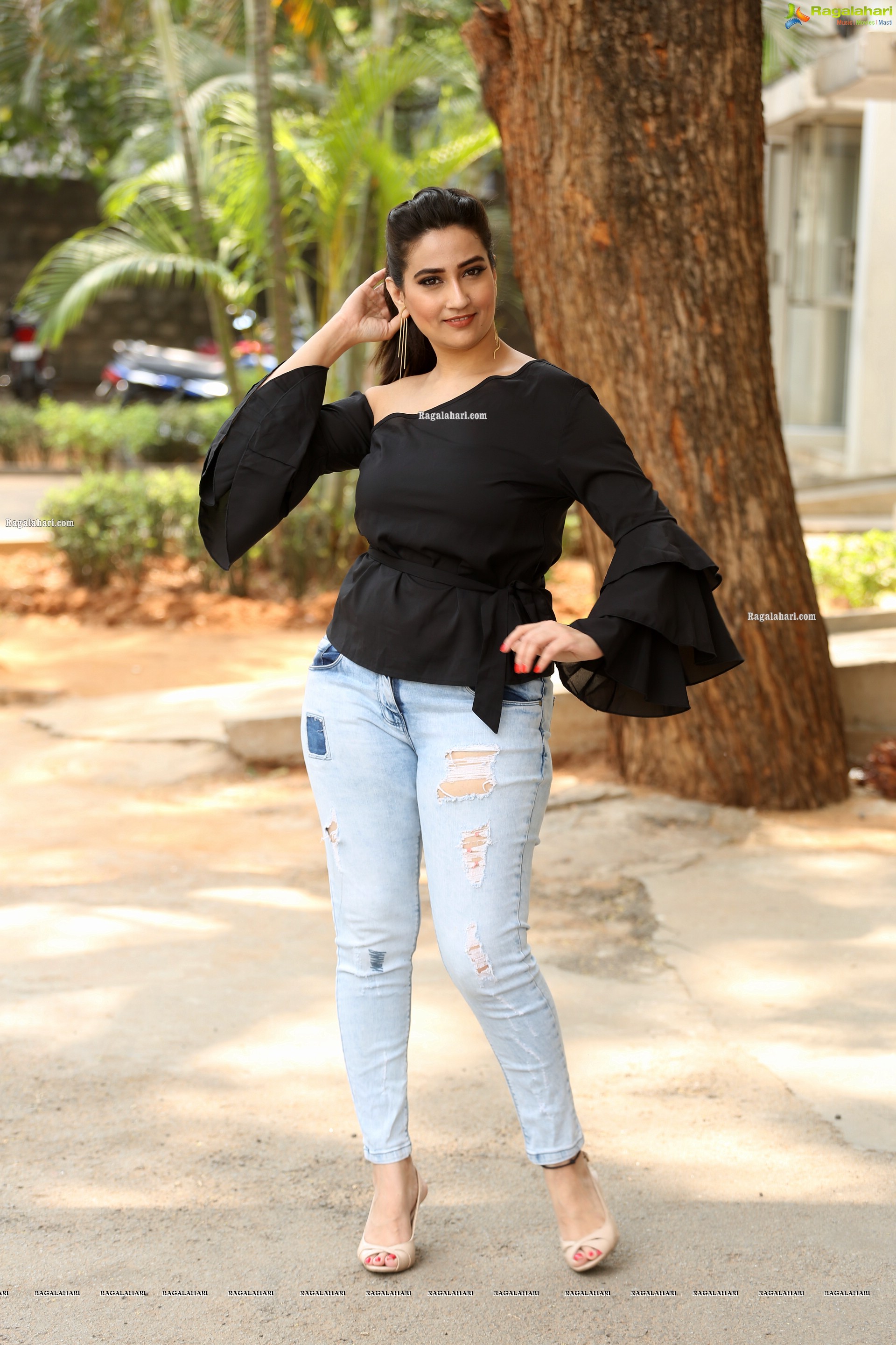 Manjusha in Black Ruffle One Shoulder Peplum Top With Tie Detail Exclusive Photo Shoot