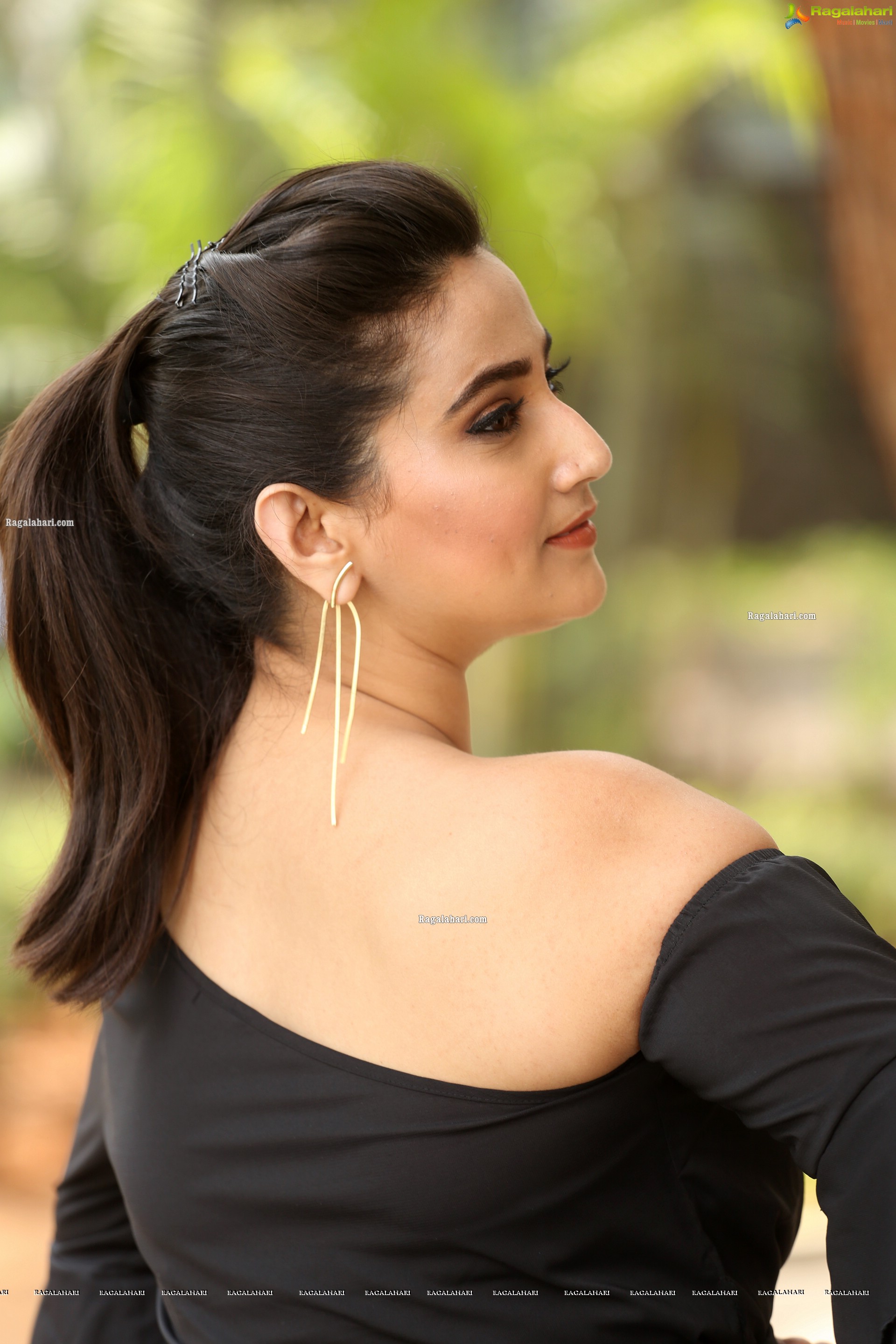 Manjusha in Black Ruffle One Shoulder Peplum Top With Tie Detail Exclusive Photo Shoot