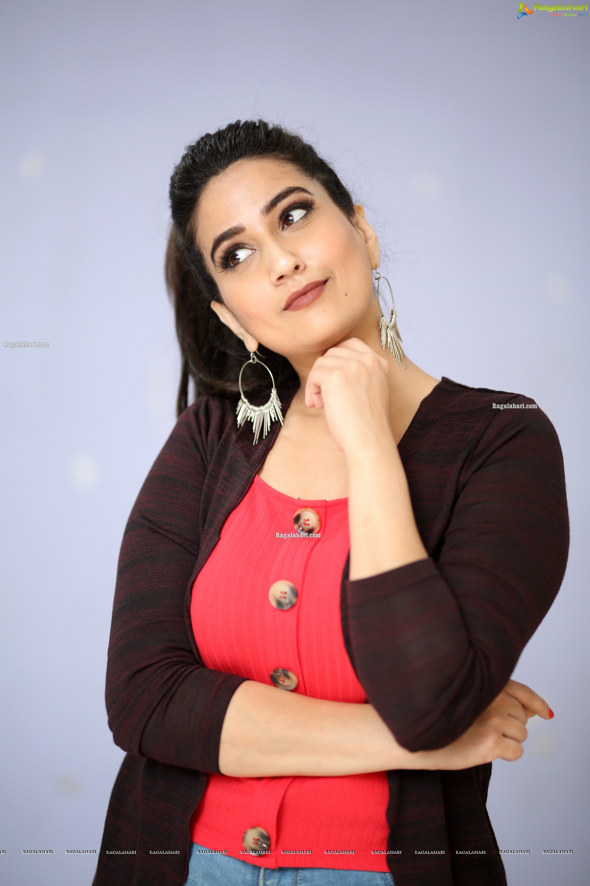 Manjusha in Pink Top and Blue Jeans With Long Shrug Exclusive Photoshoot