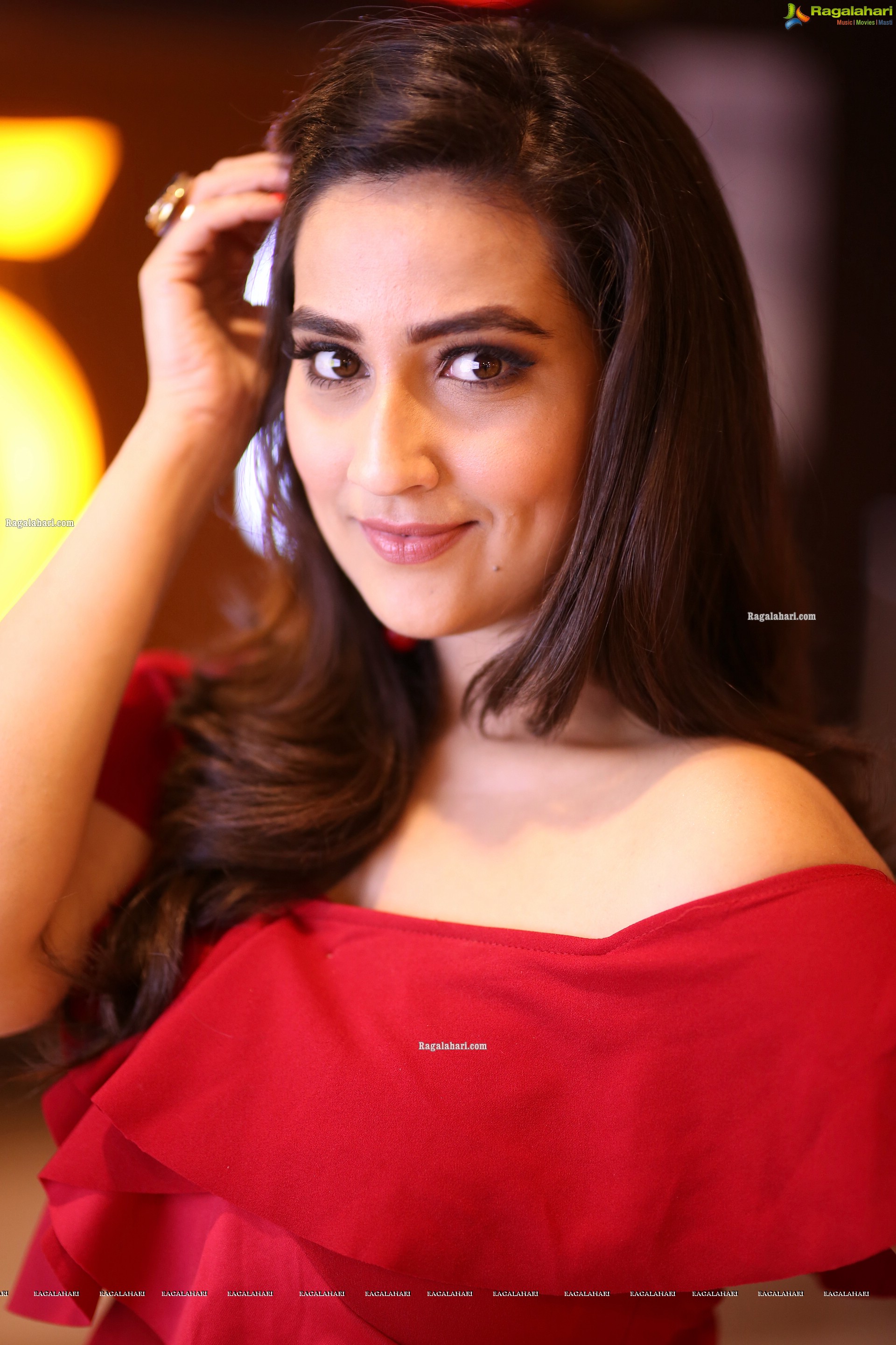 Manjusha in Red Ruffle Peplum Slit Back Top Exclusive Photo Shoot