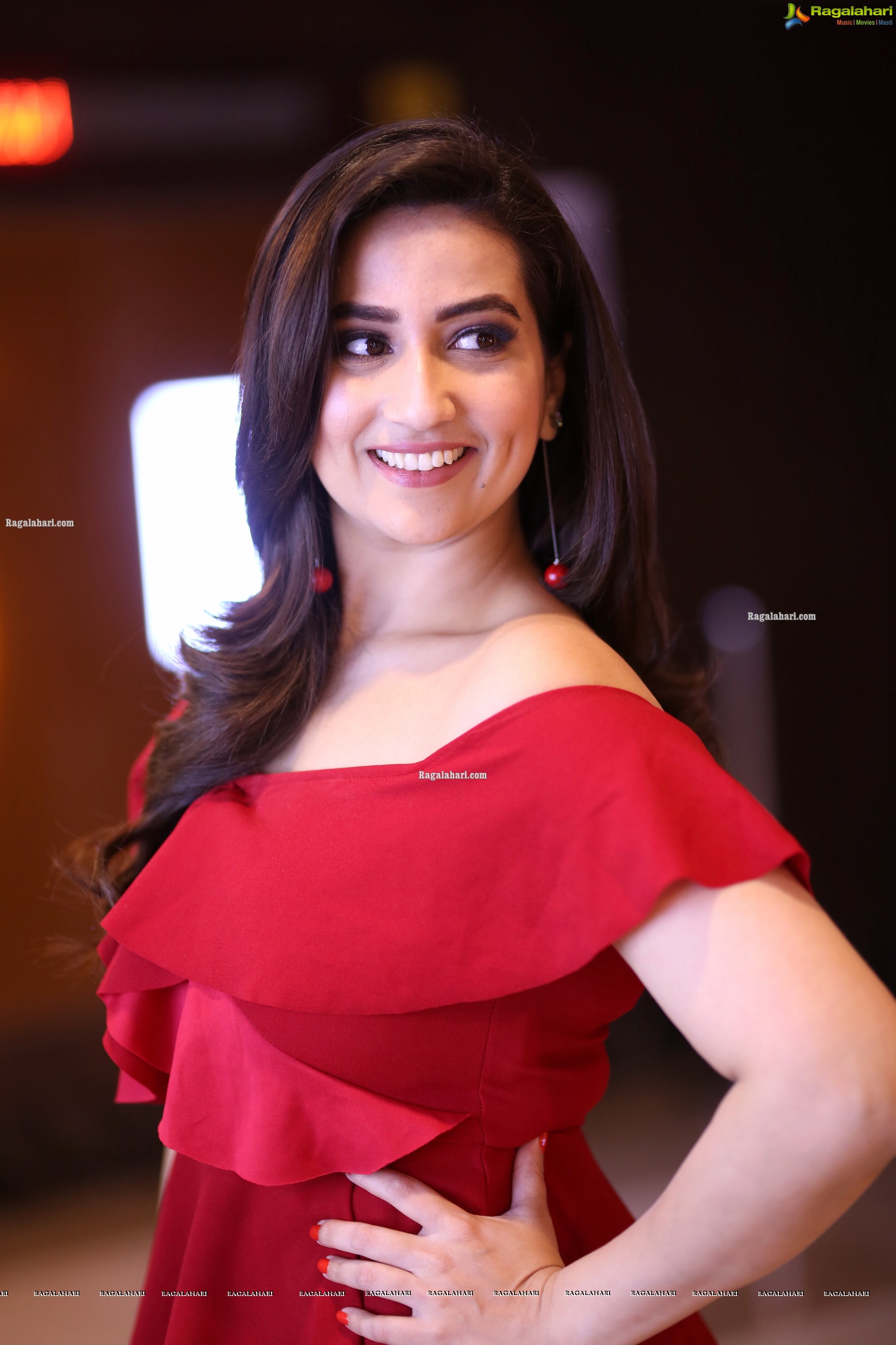 Manjusha in Red Ruffle Peplum Slit Back Top Exclusive Photo Shoot