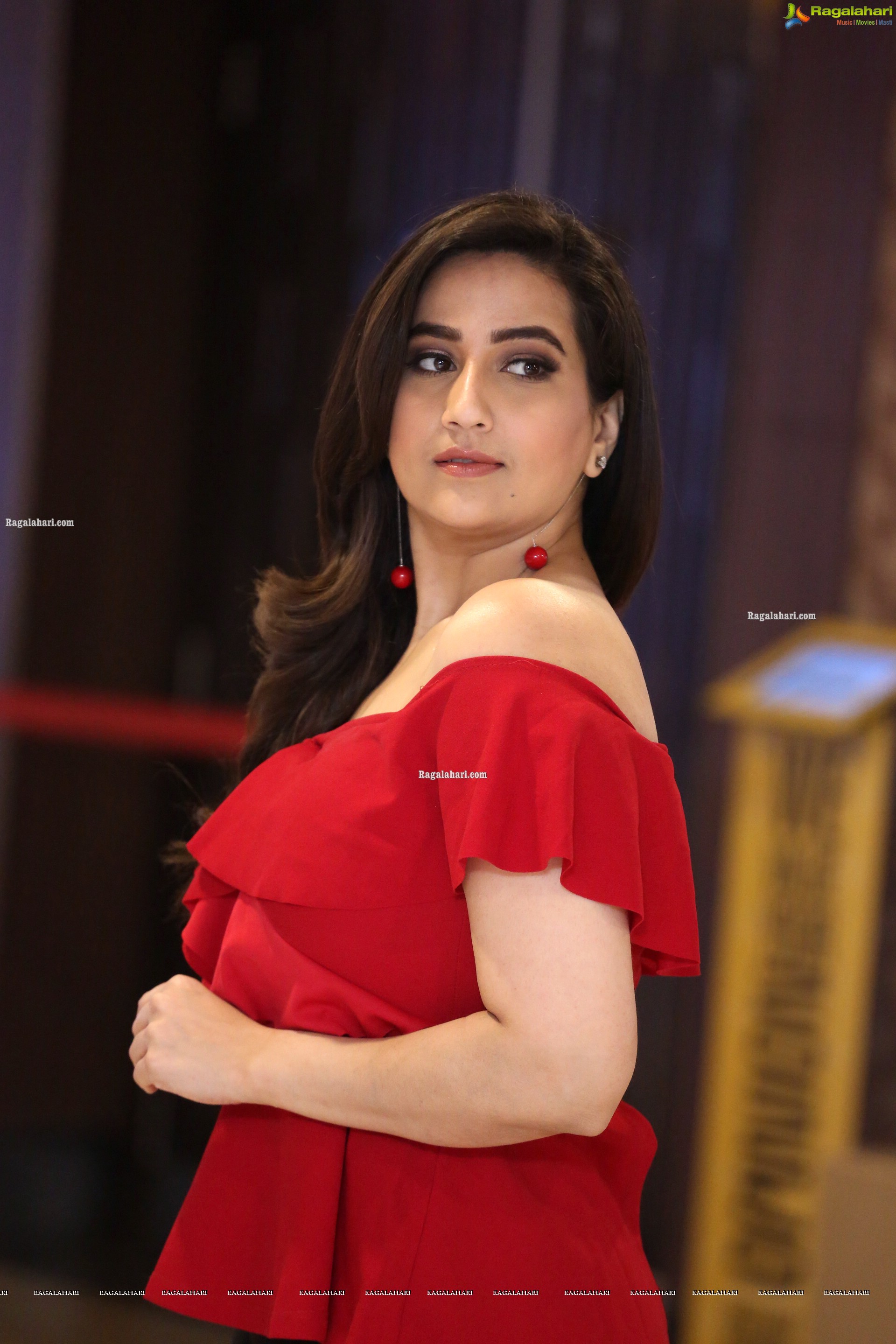 Manjusha in Red Ruffle Peplum Slit Back Top Exclusive Photo Shoot