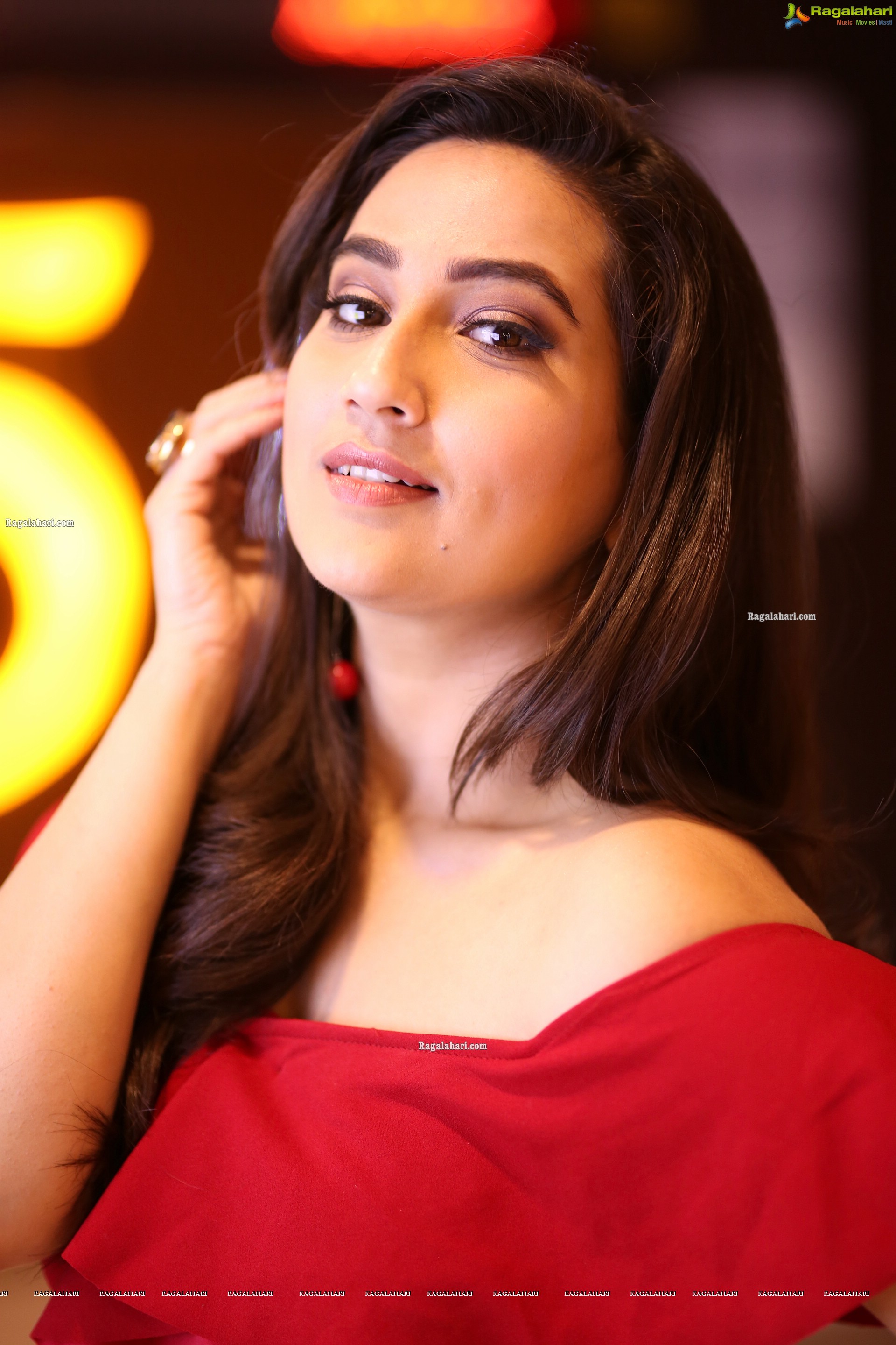 Manjusha in Red Ruffle Peplum Slit Back Top Exclusive Photo Shoot