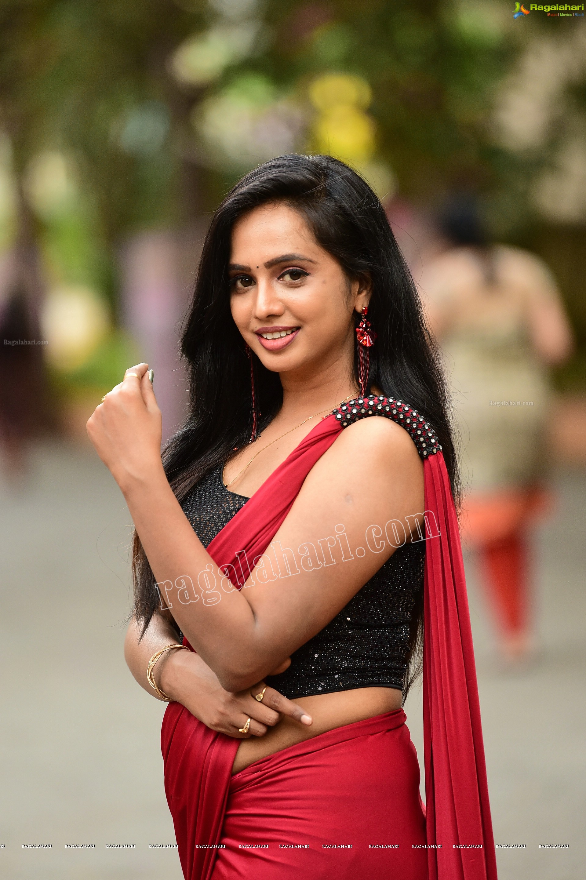 Nakshatra in Red Saree Exclusive Photoshoot