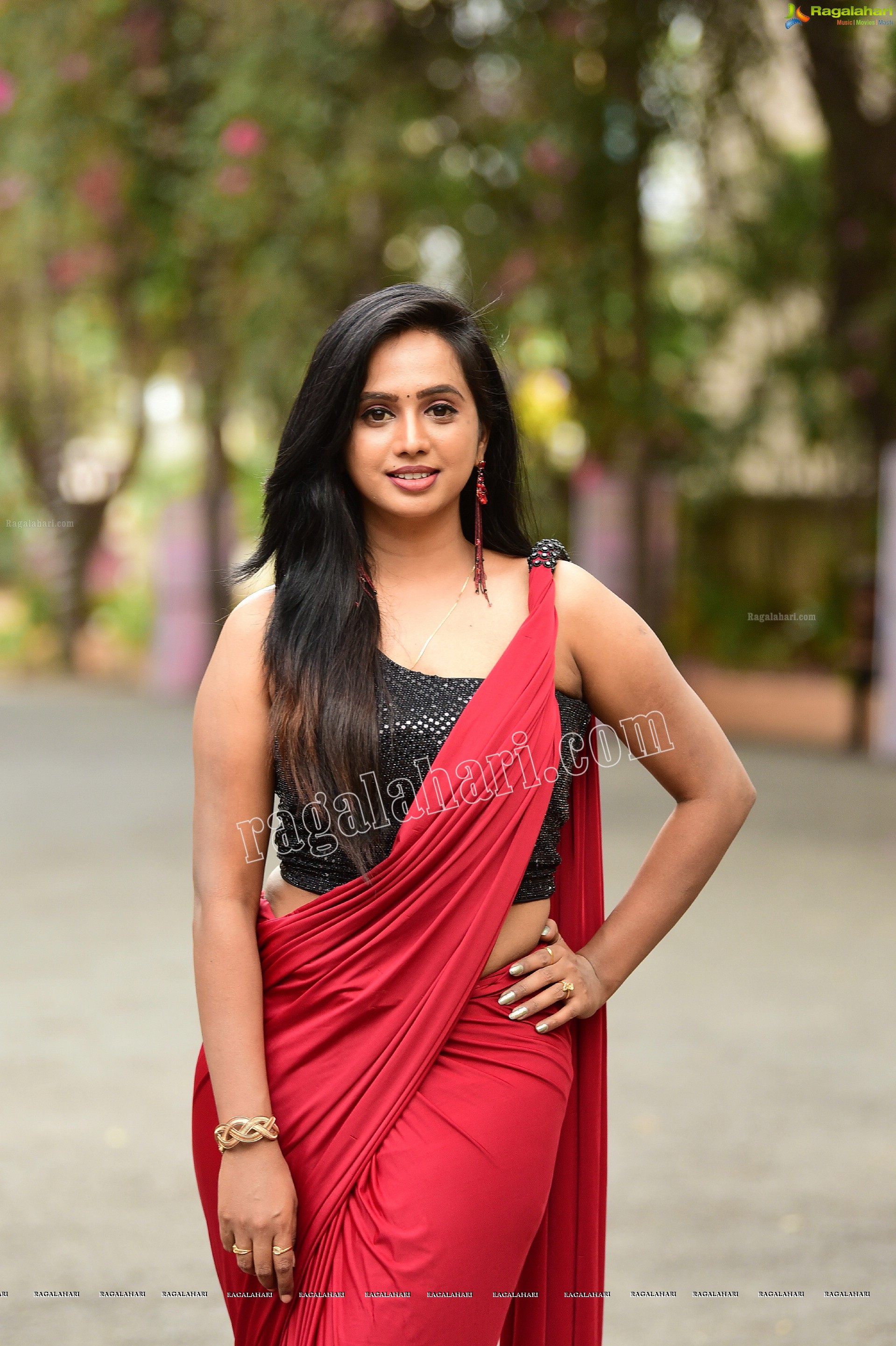 Nakshatra in Red Saree Exclusive Photoshoot