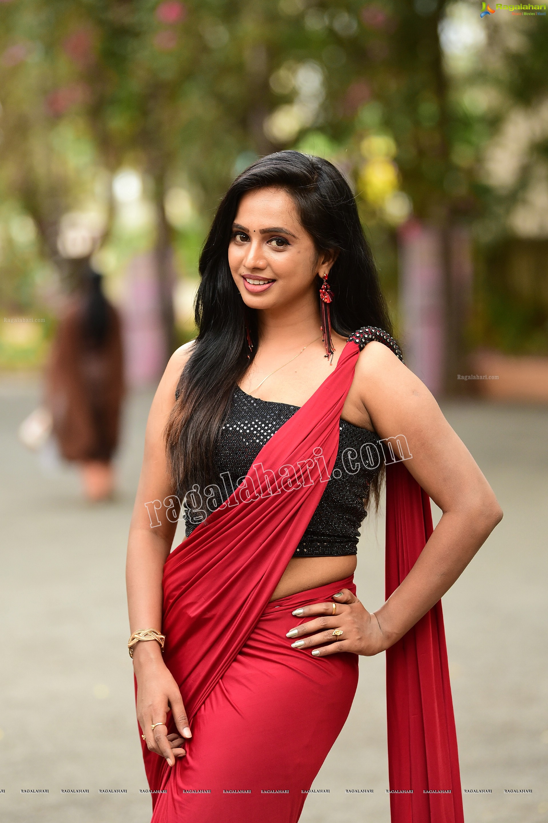 Nakshatra in Red Saree Exclusive Photoshoot