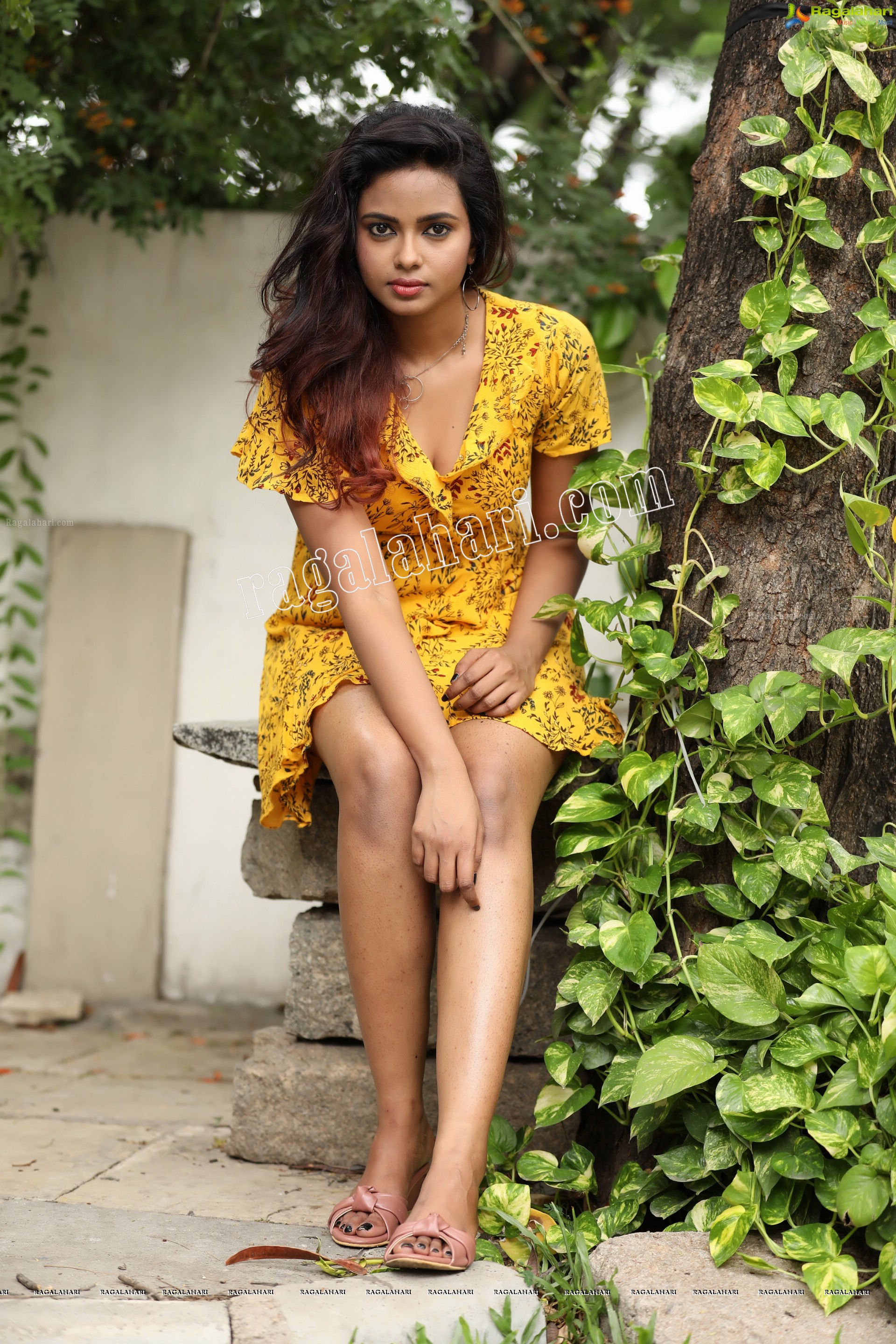 Chandana Koppisetty in Yellow Floral Printed Tunic Exclusive Photo Shoot