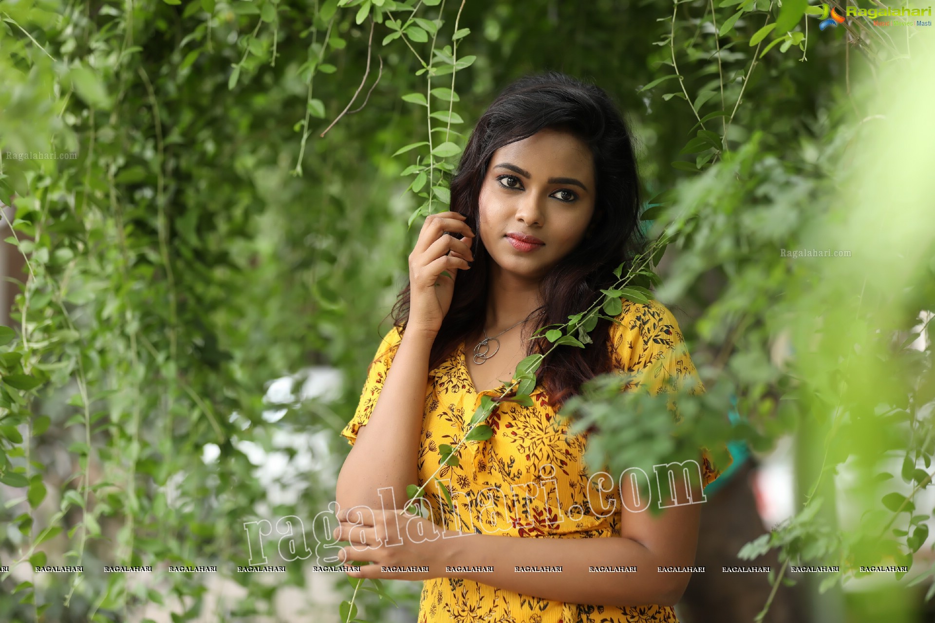 Chandana Koppisetty in Yellow Floral Printed Tunic Exclusive Photo Shoot