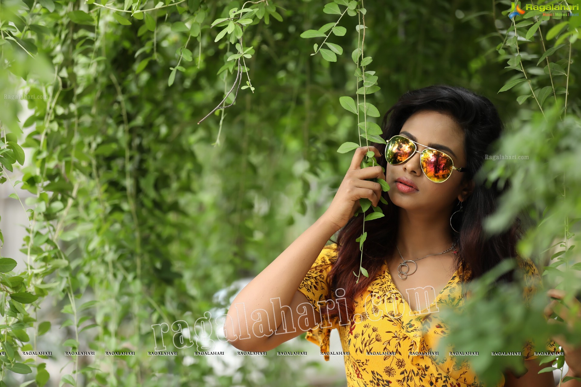 Chandana Koppisetty in Yellow Floral Printed Tunic Exclusive Photo Shoot