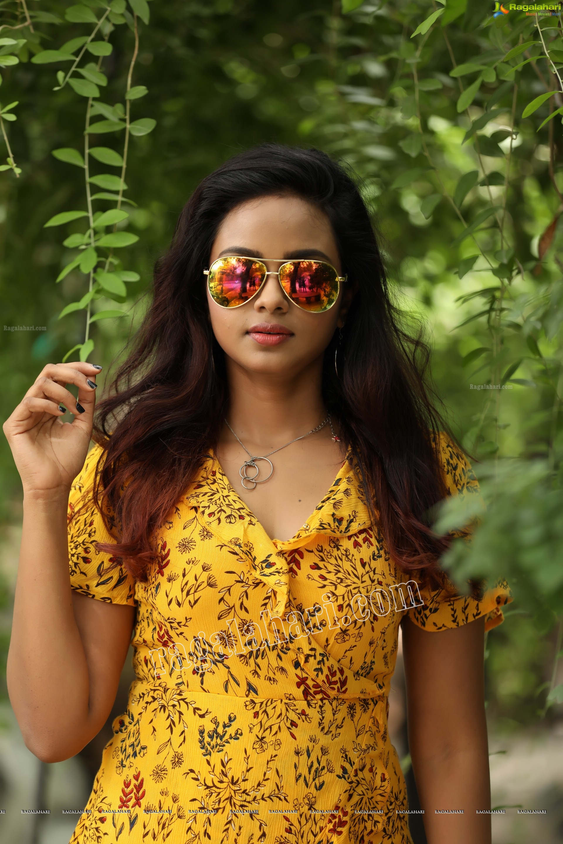 Chandana Koppisetty in Yellow Floral Printed Tunic Exclusive Photo Shoot