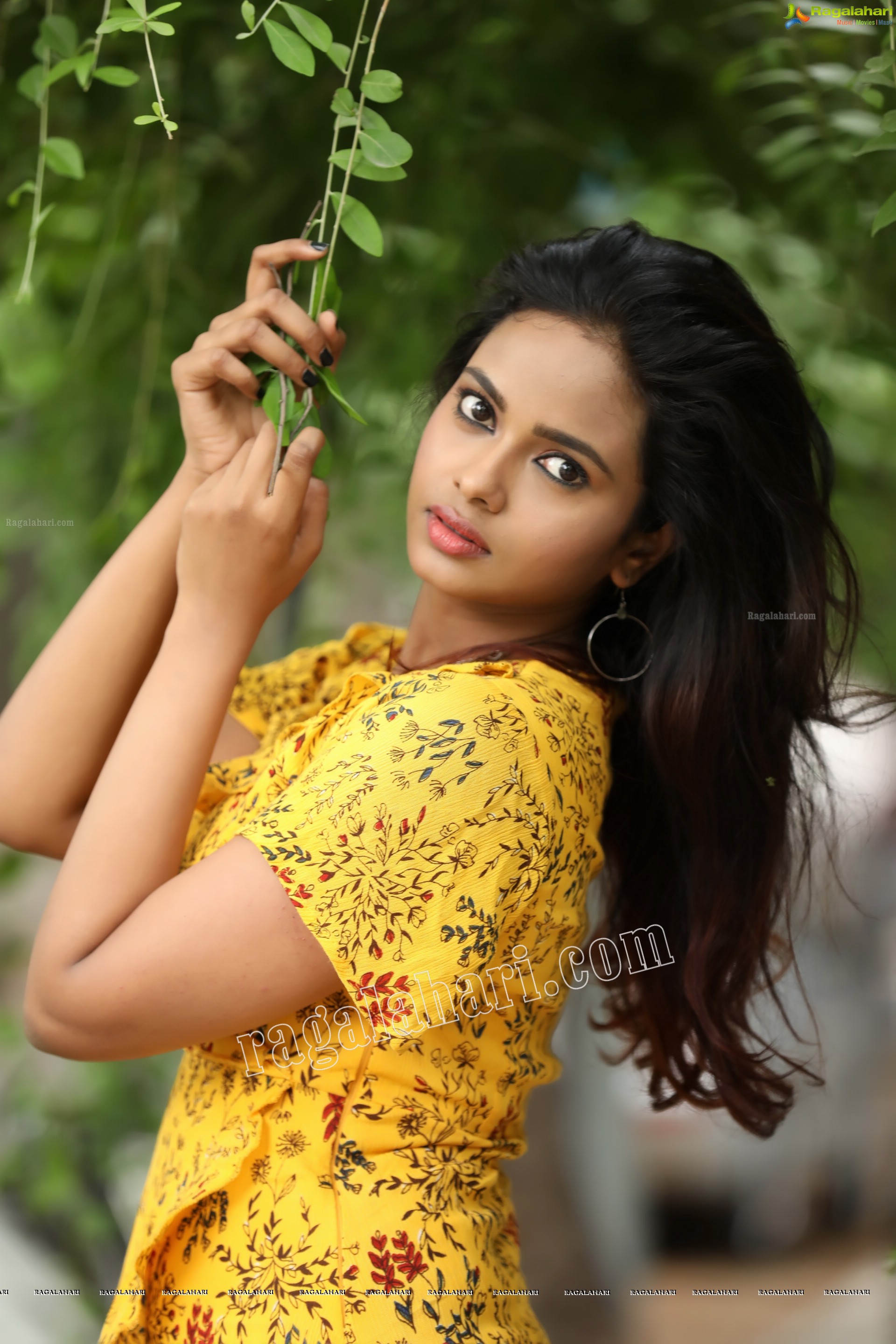 Chandana Koppisetty in Yellow Floral Printed Tunic Exclusive Photo Shoot