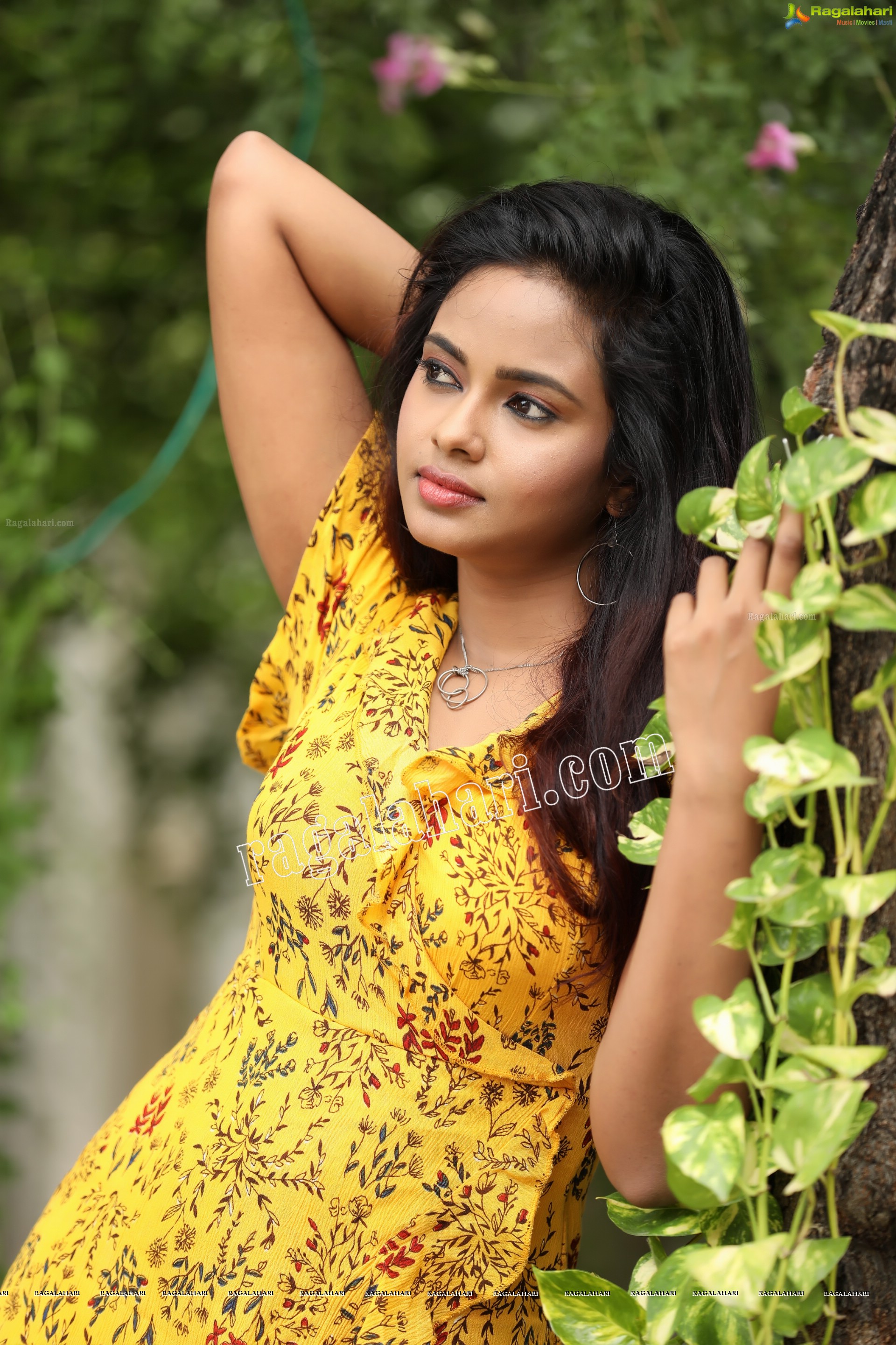 Chandana Koppisetty in Yellow Floral Printed Tunic Exclusive Photo Shoot