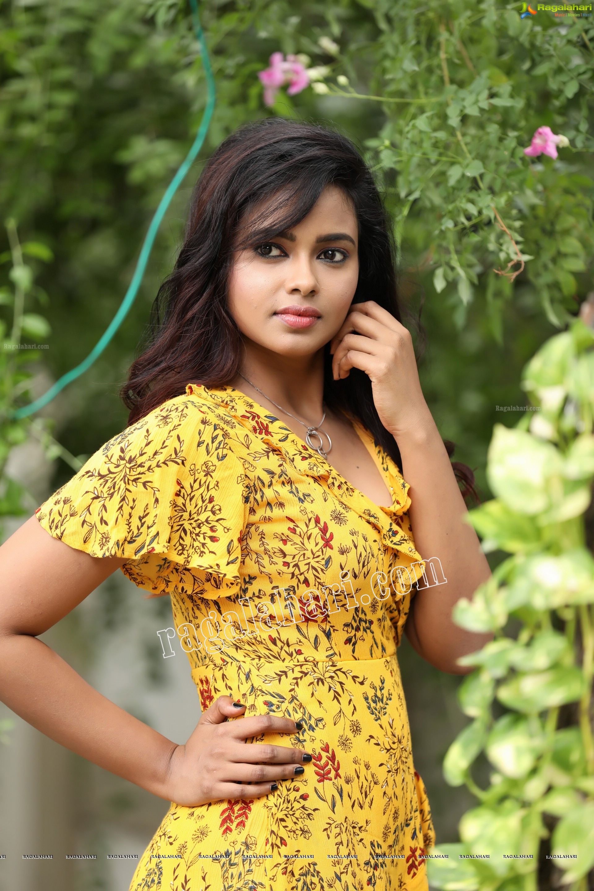 Chandana Koppisetty in Yellow Floral Printed Tunic Exclusive Photo Shoot