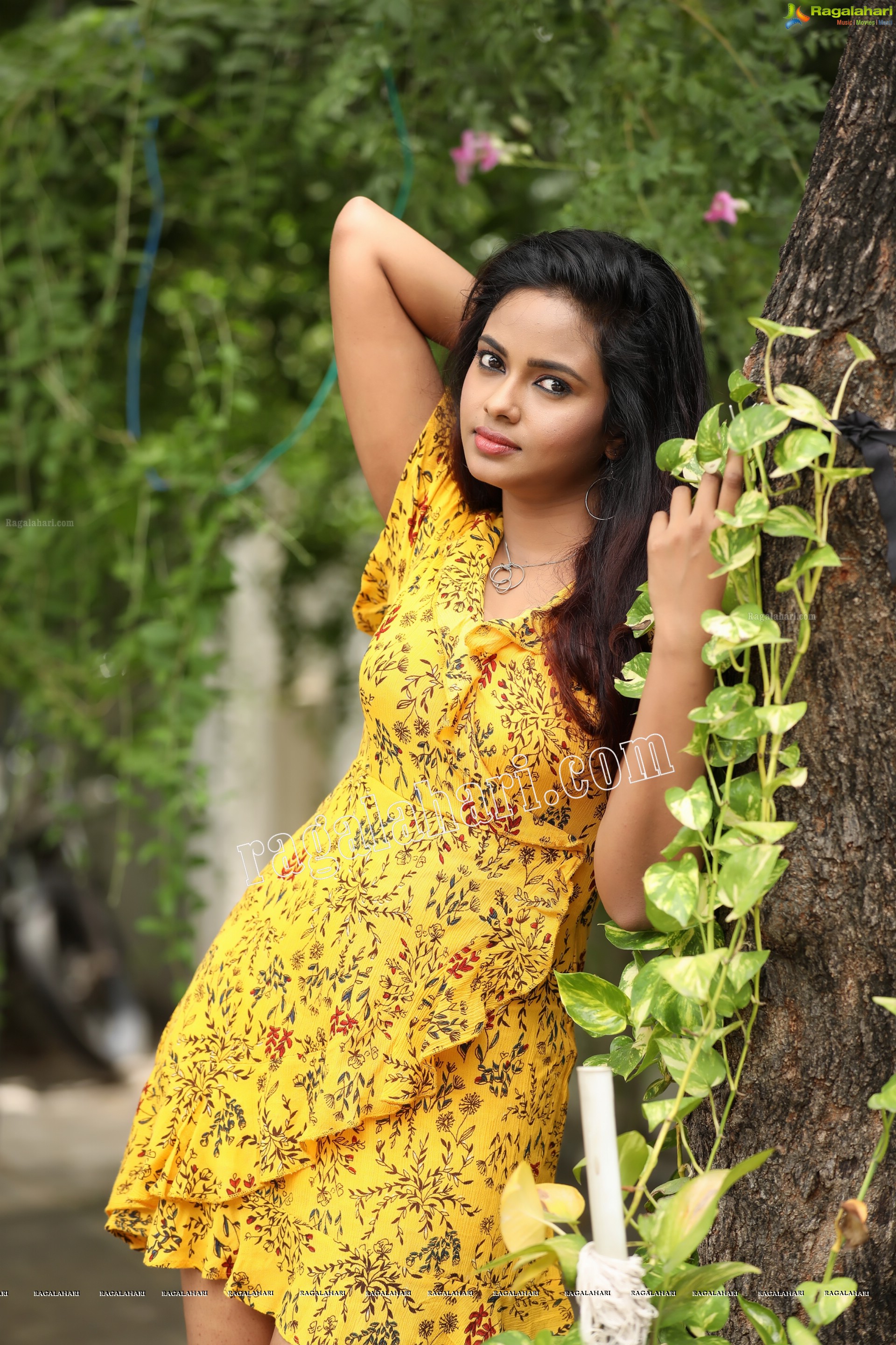 Chandana Koppisetty in Yellow Floral Printed Tunic Exclusive Photo Shoot