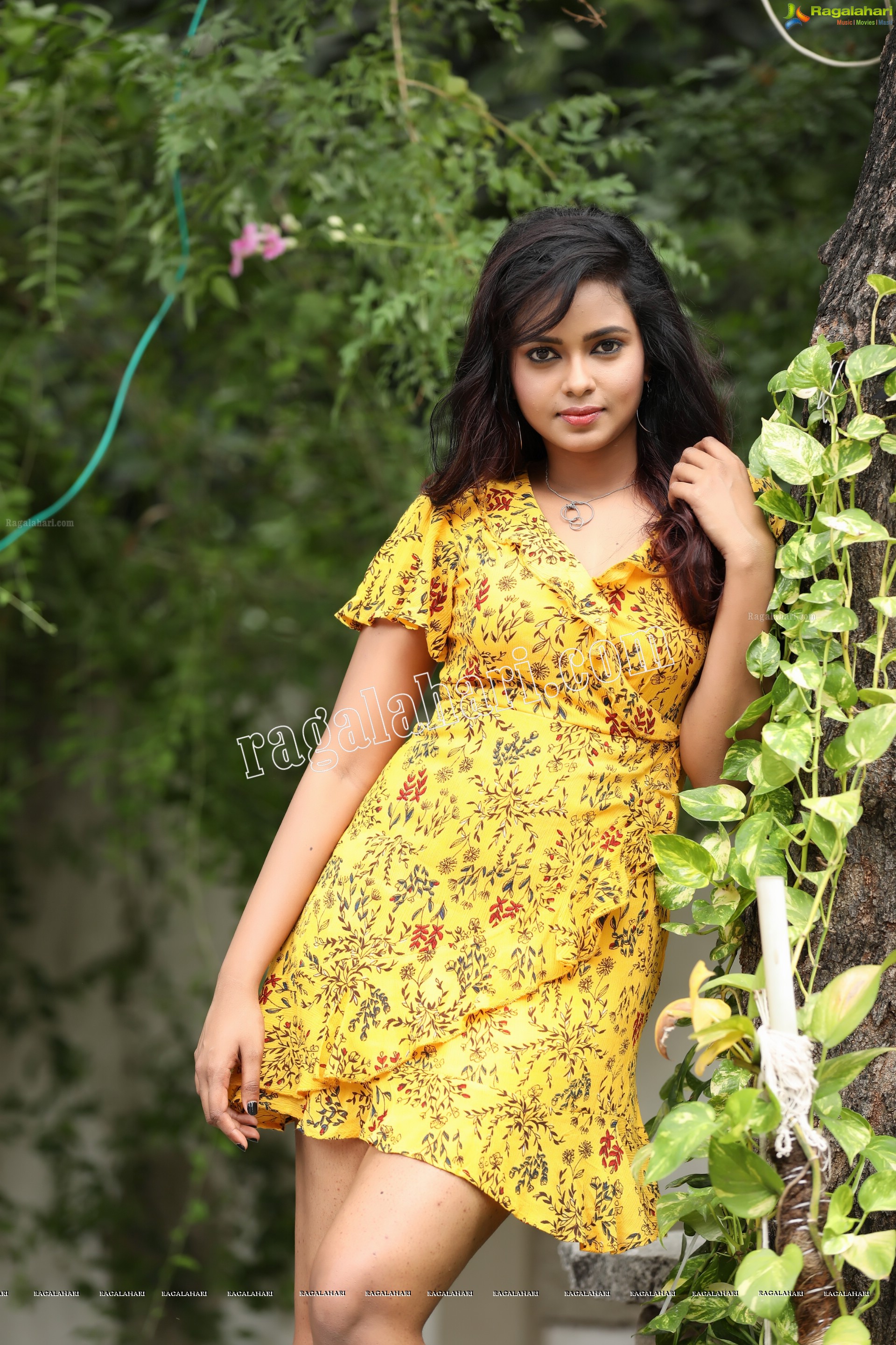 Chandana Koppisetty in Yellow Floral Printed Tunic Exclusive Photo Shoot