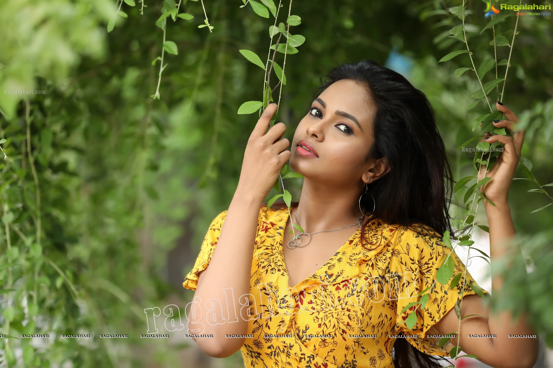 Chandana Koppisetty in Yellow Floral Printed Tunic Exclusive Photo Shoot