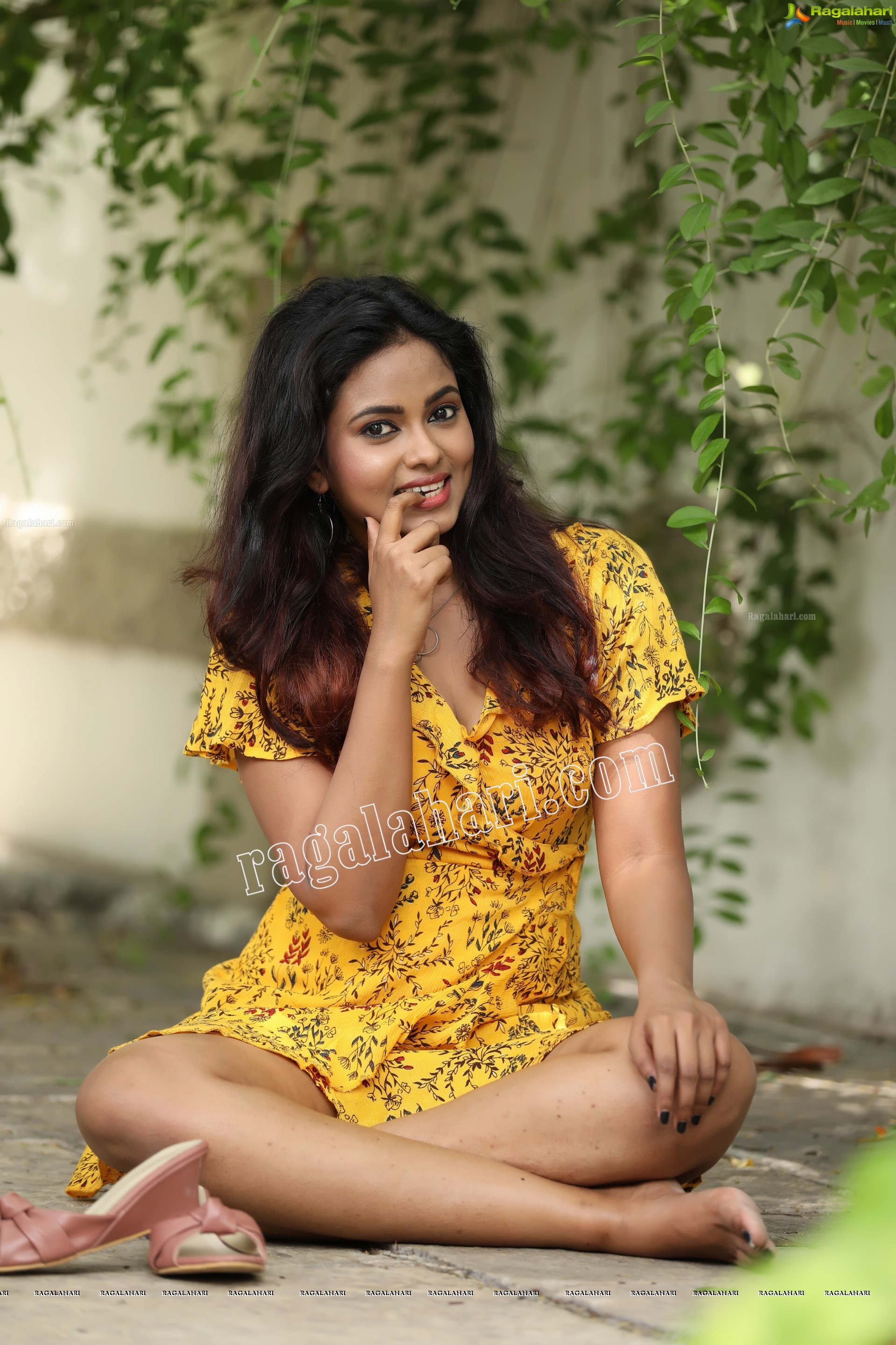 Chandana Koppisetty in Yellow Floral Printed Tunic Exclusive Photo Shoot