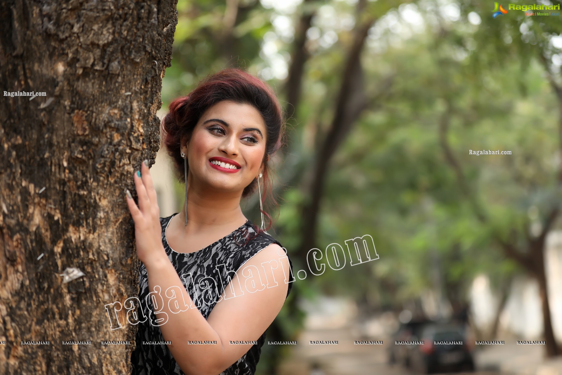 Gunnjan Aras in Slit Black Printed Long Dress Exclusive Photo Shoot