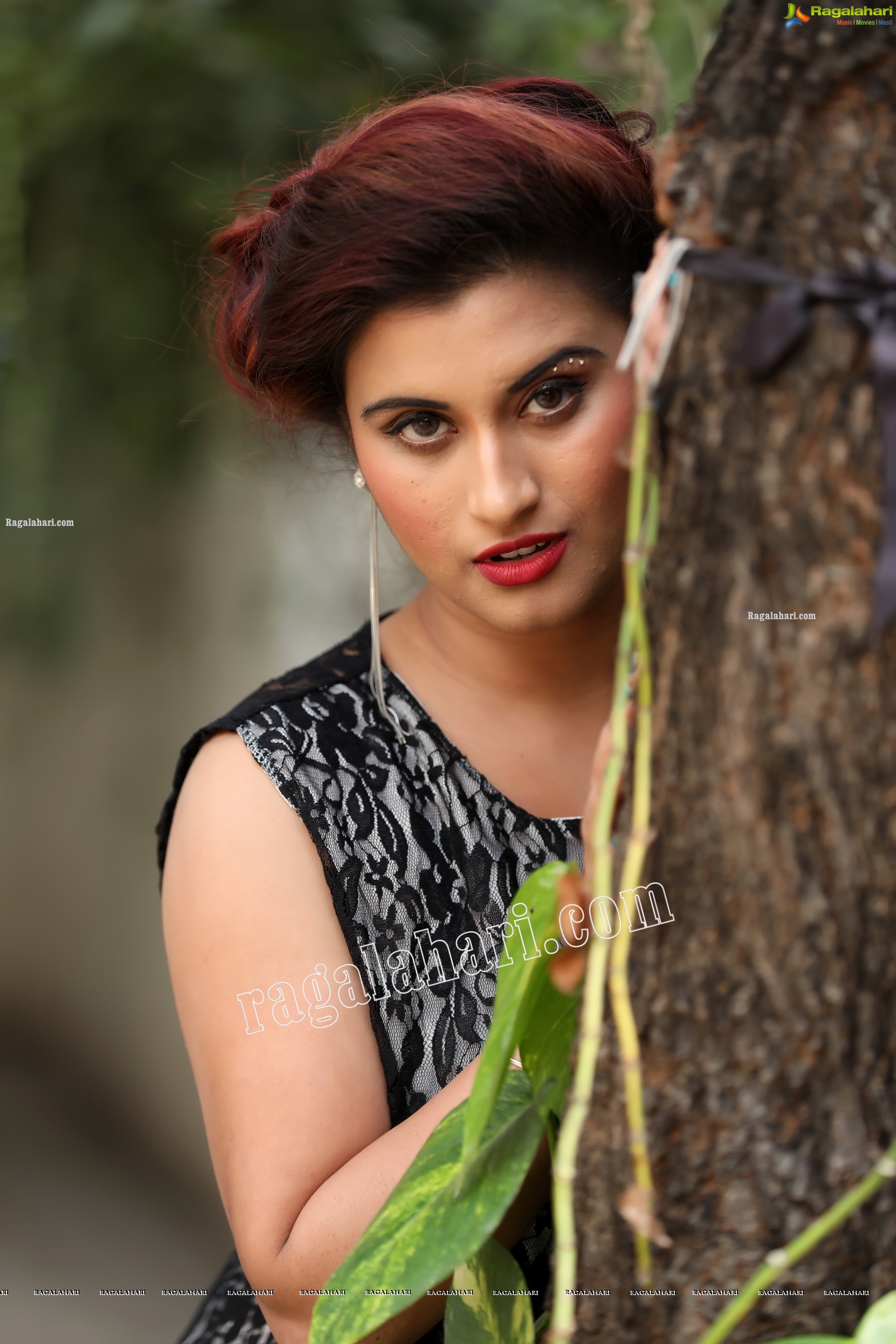 Gunnjan Aras in Slit Black Printed Long Dress Exclusive Photo Shoot