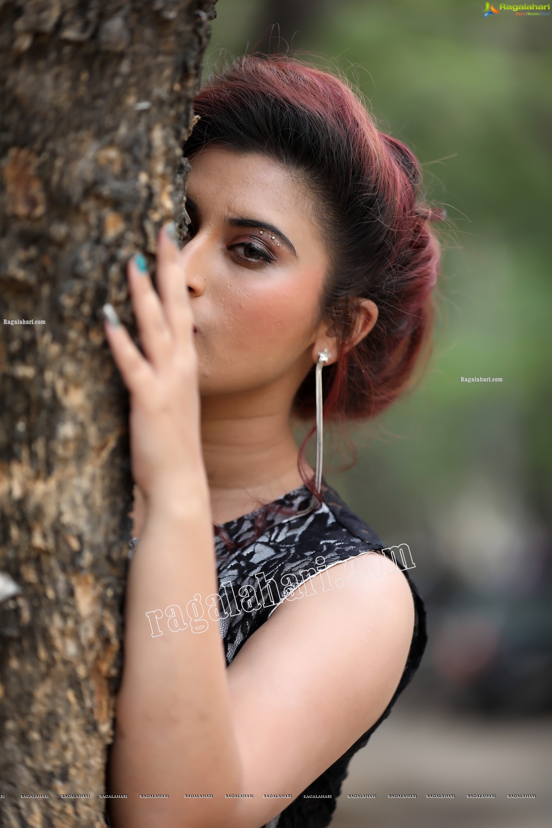 Gunnjan Aras in Slit Black Printed Long Dress Exclusive Photo Shoot