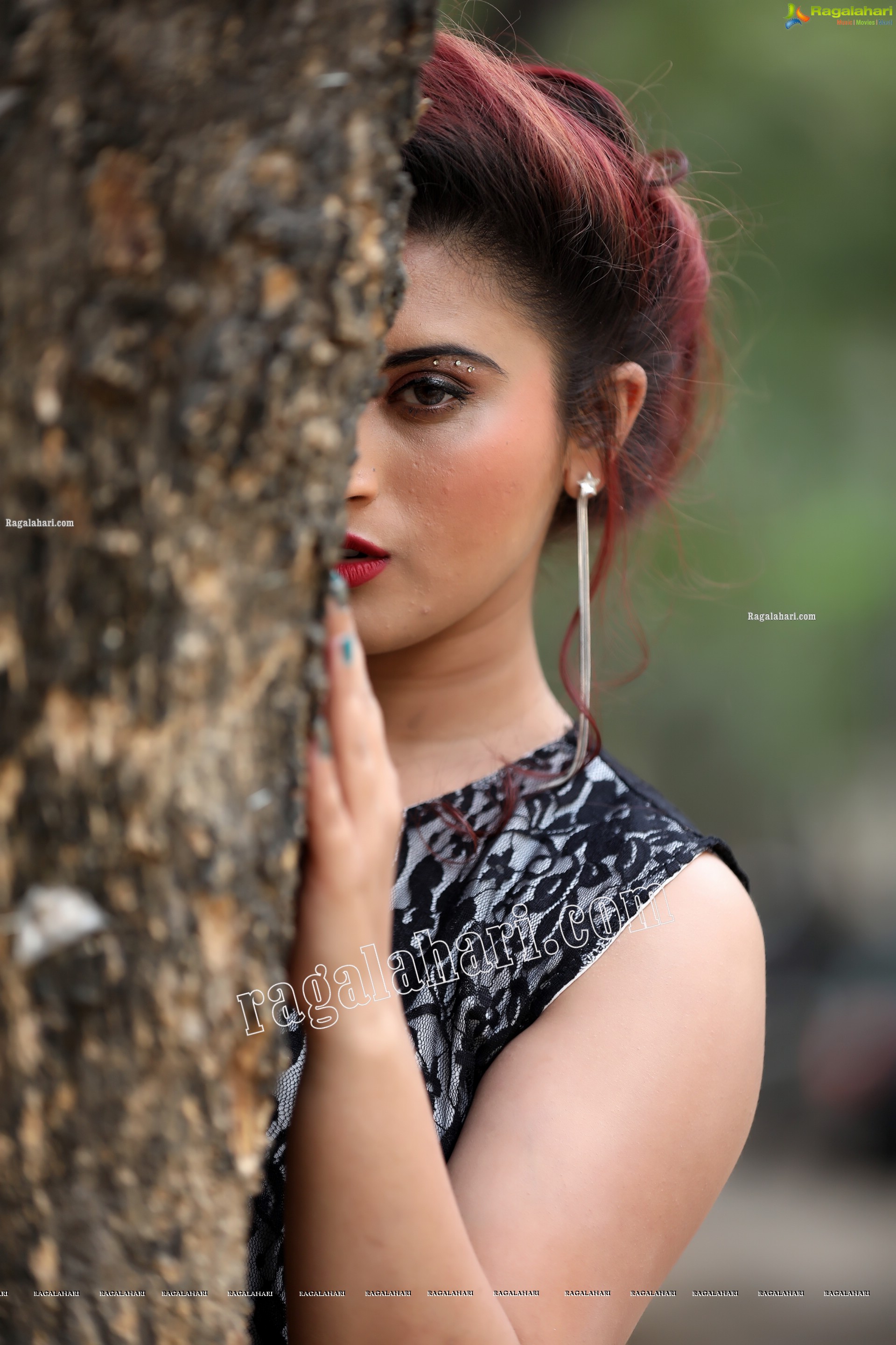 Gunnjan Aras in Slit Black Printed Long Dress Exclusive Photo Shoot