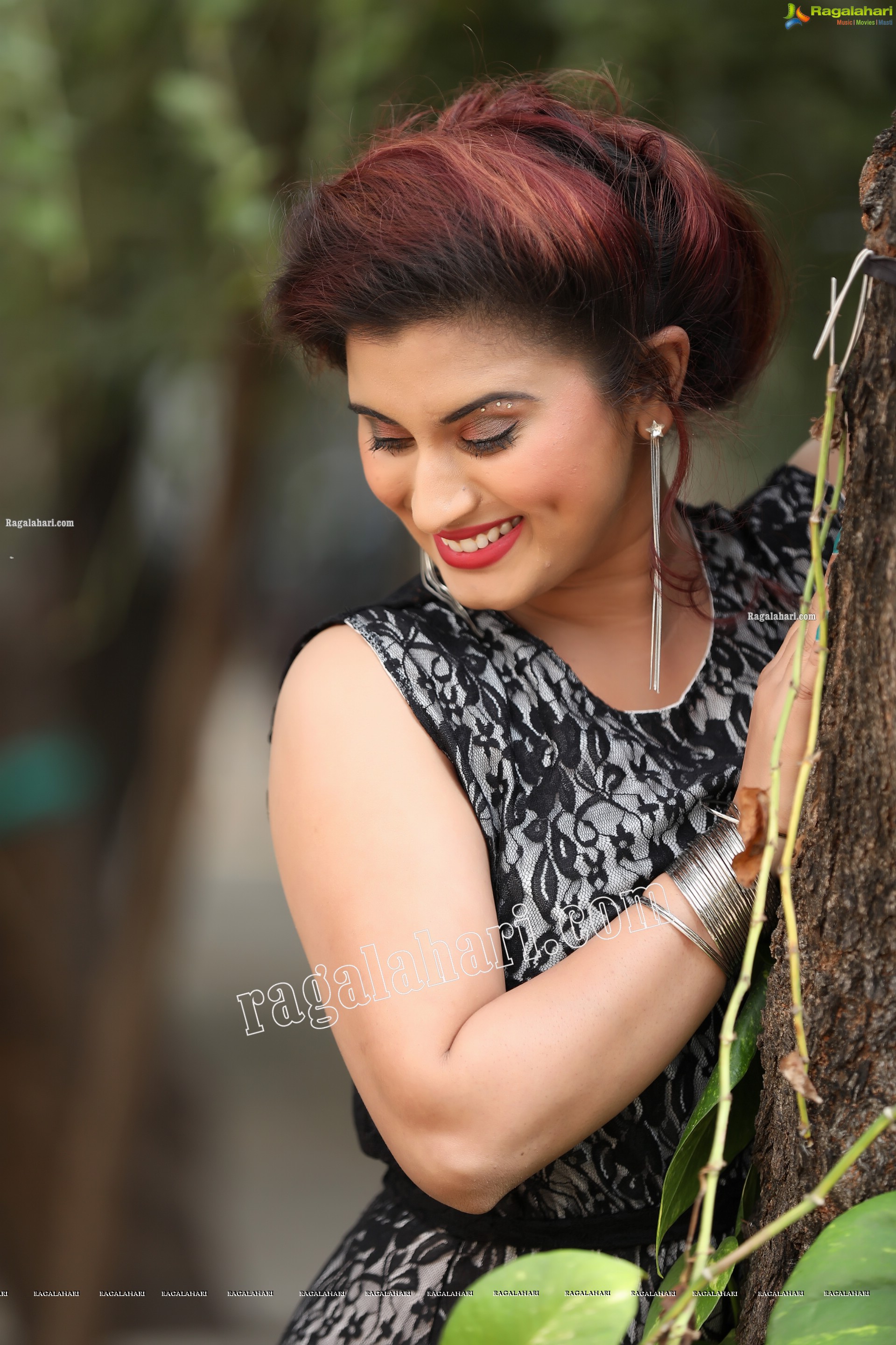 Gunnjan Aras in Slit Black Printed Long Dress Exclusive Photo Shoot