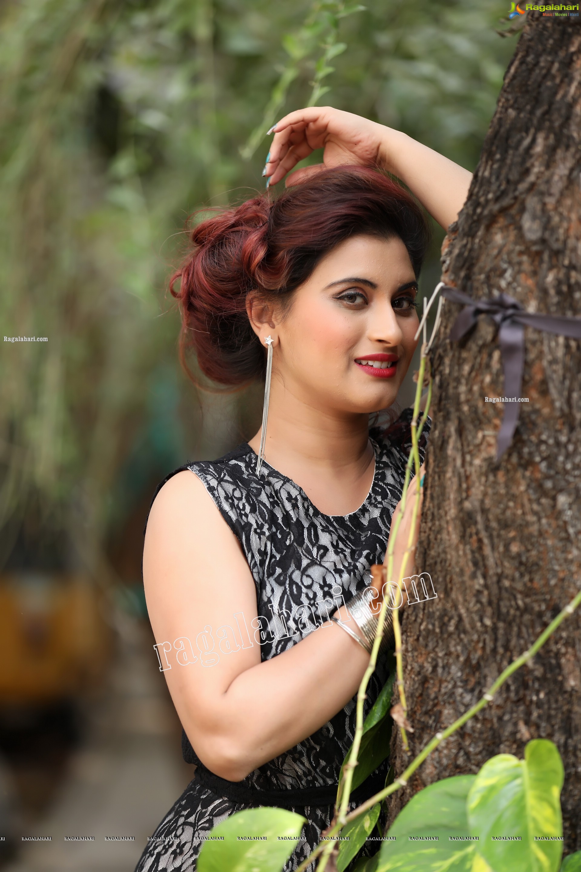 Gunnjan Aras in Slit Black Printed Long Dress Exclusive Photo Shoot