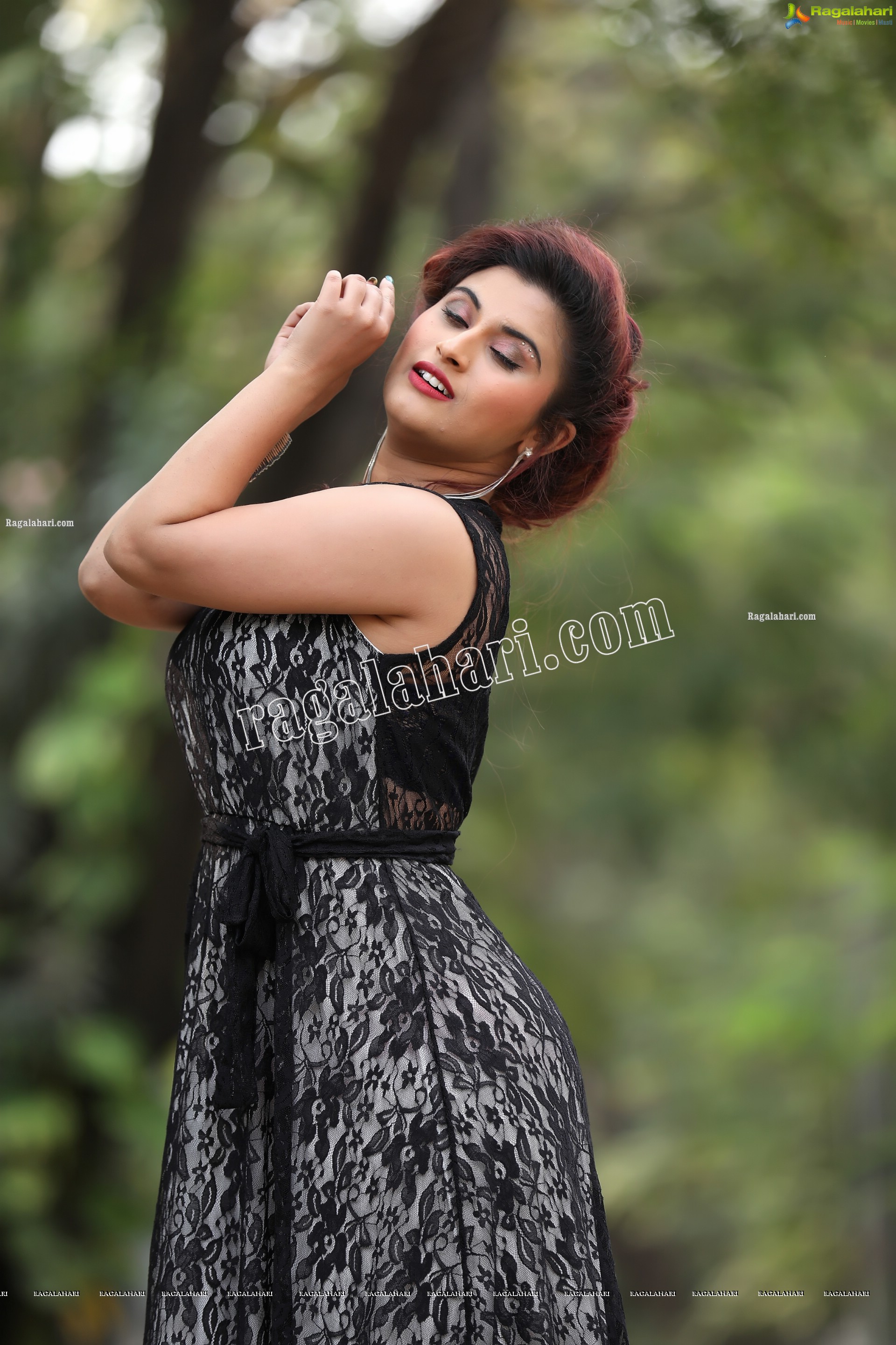 Gunnjan Aras in Slit Black Printed Long Dress Exclusive Photo Shoot