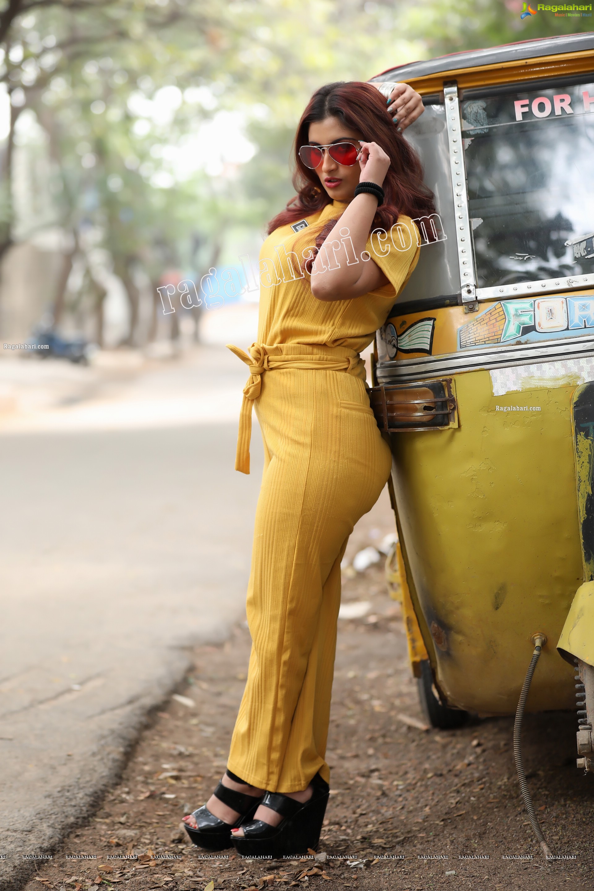 Gunnjan Aras in Yellow High-Waisted Self Tie Belt Long Pant Exclusive Photo Shoot