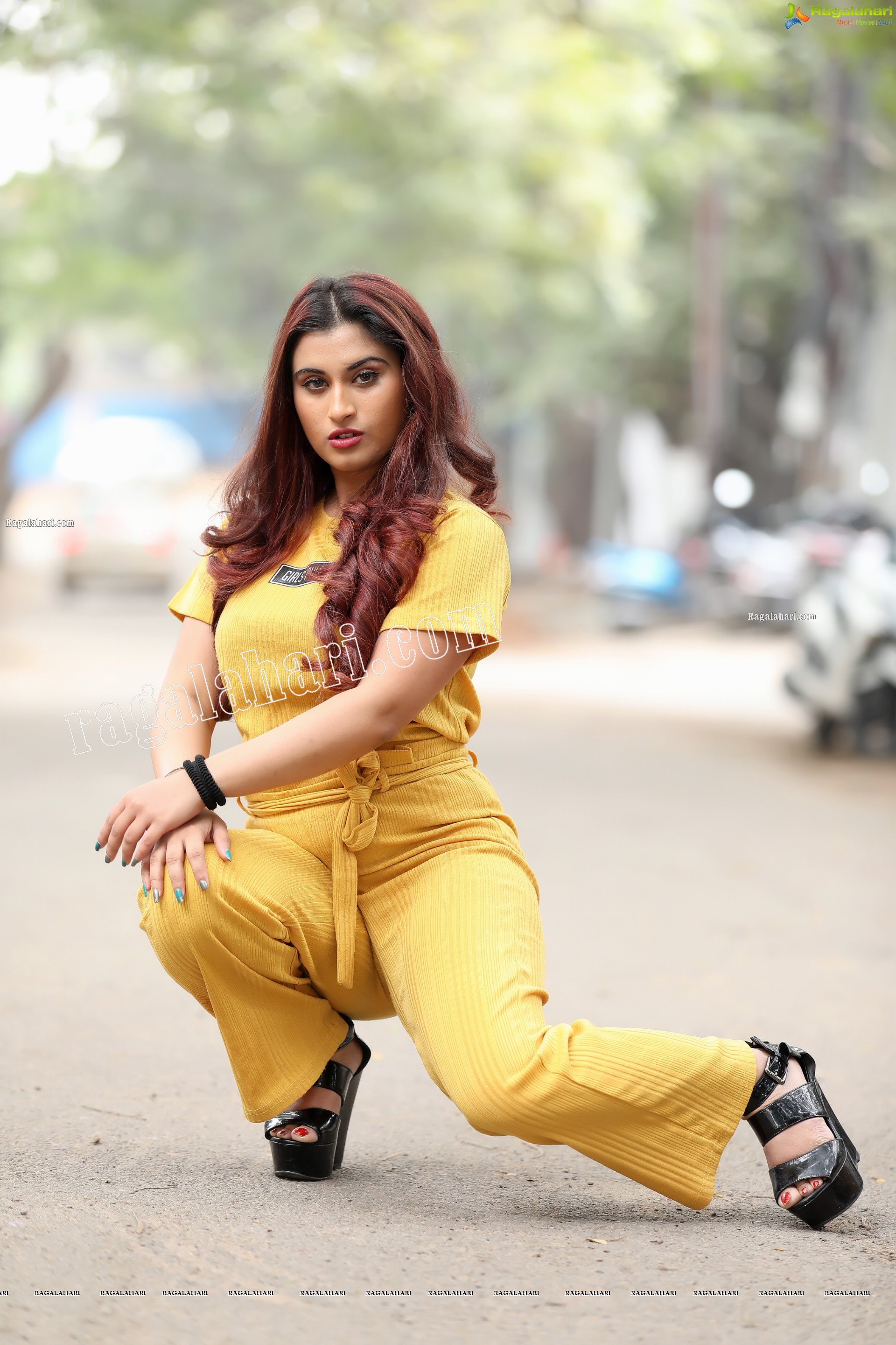 Gunnjan Aras in Yellow High-Waisted Self Tie Belt Long Pant Exclusive Photo Shoot