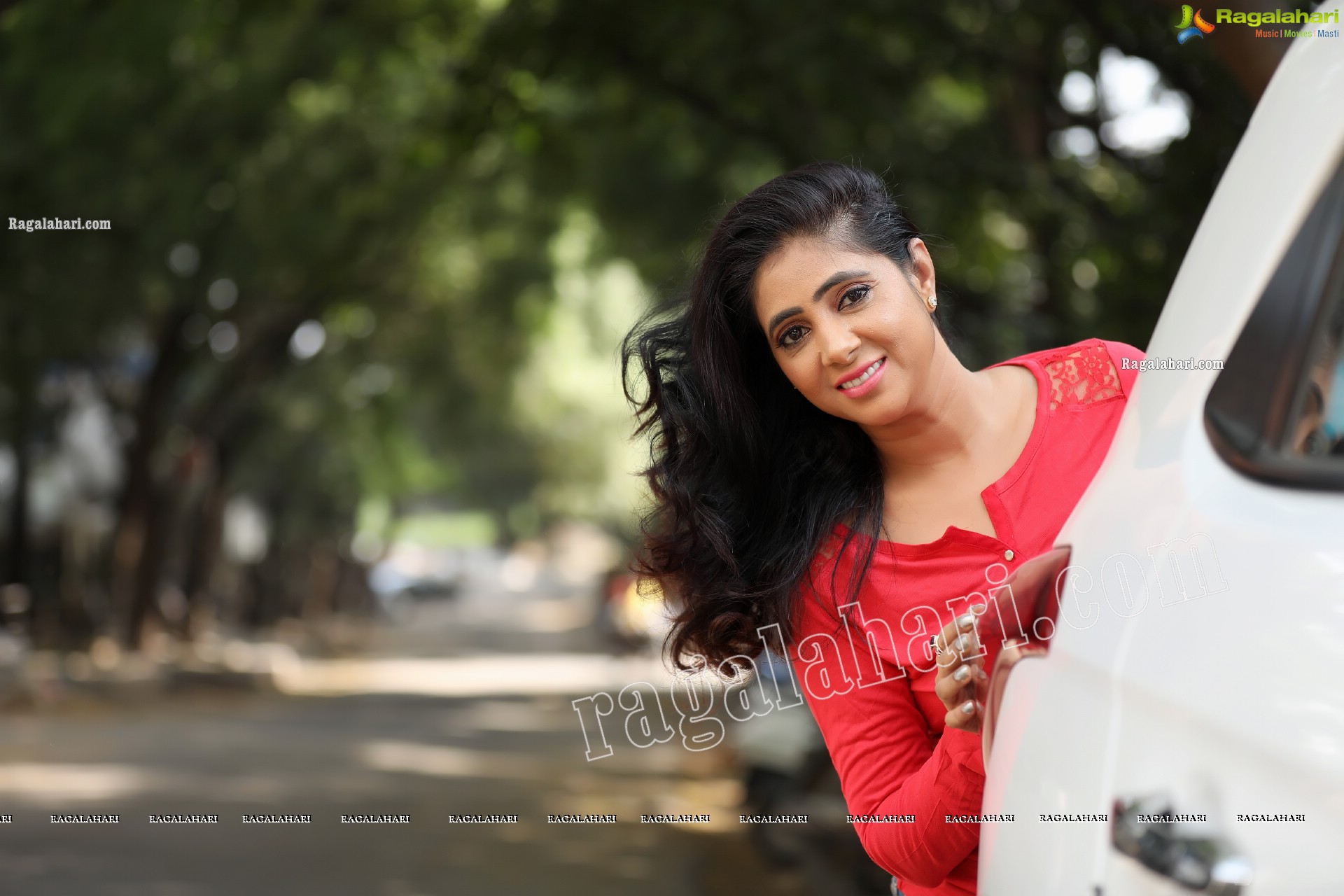 Kavya Prathyusha in Tomato Red Tee and Jeans Exclusive Photo Shoot