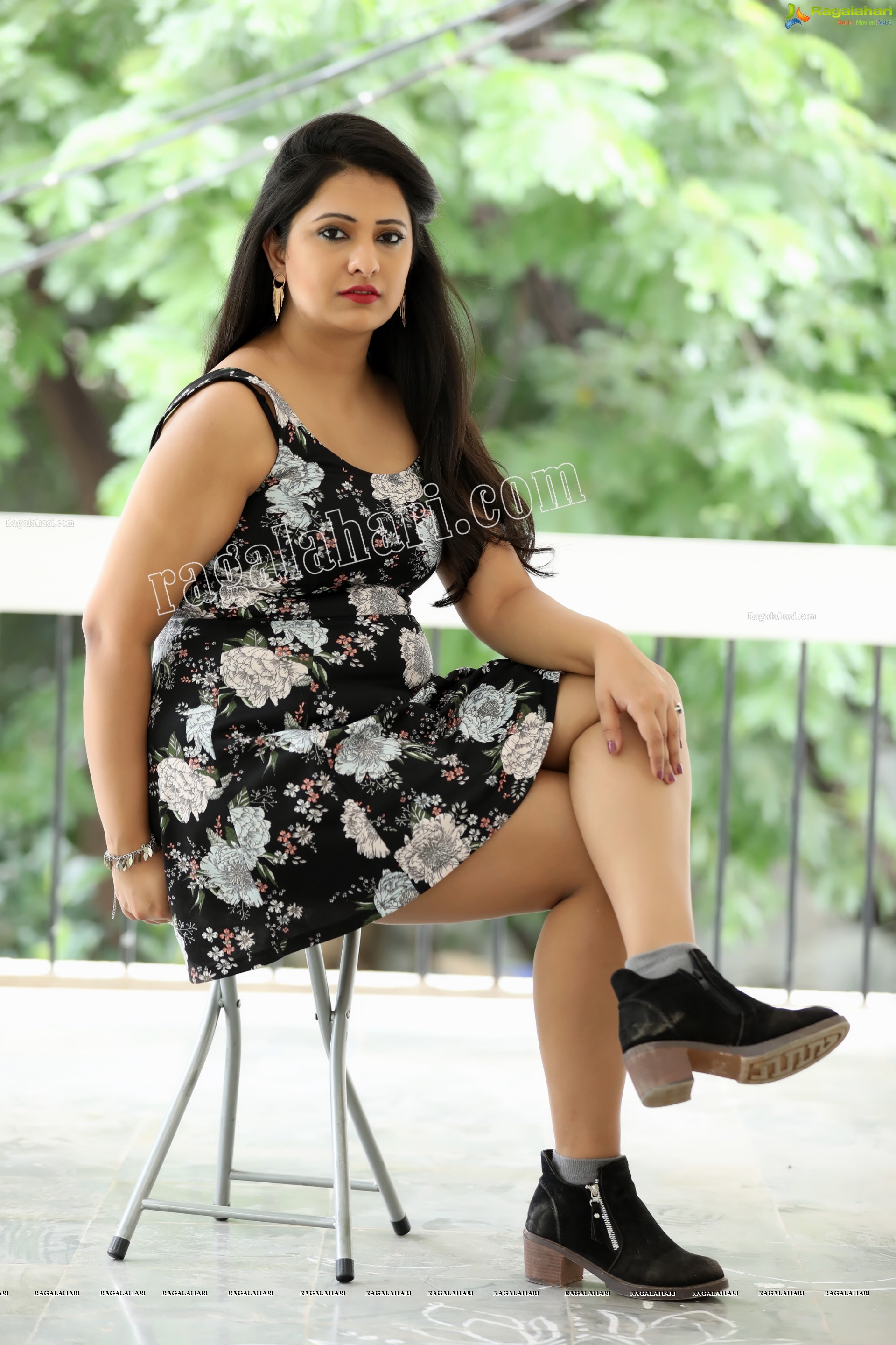 Nikita Bisht in Black Floral Print Mini Dress Exclusive Photo Shoot