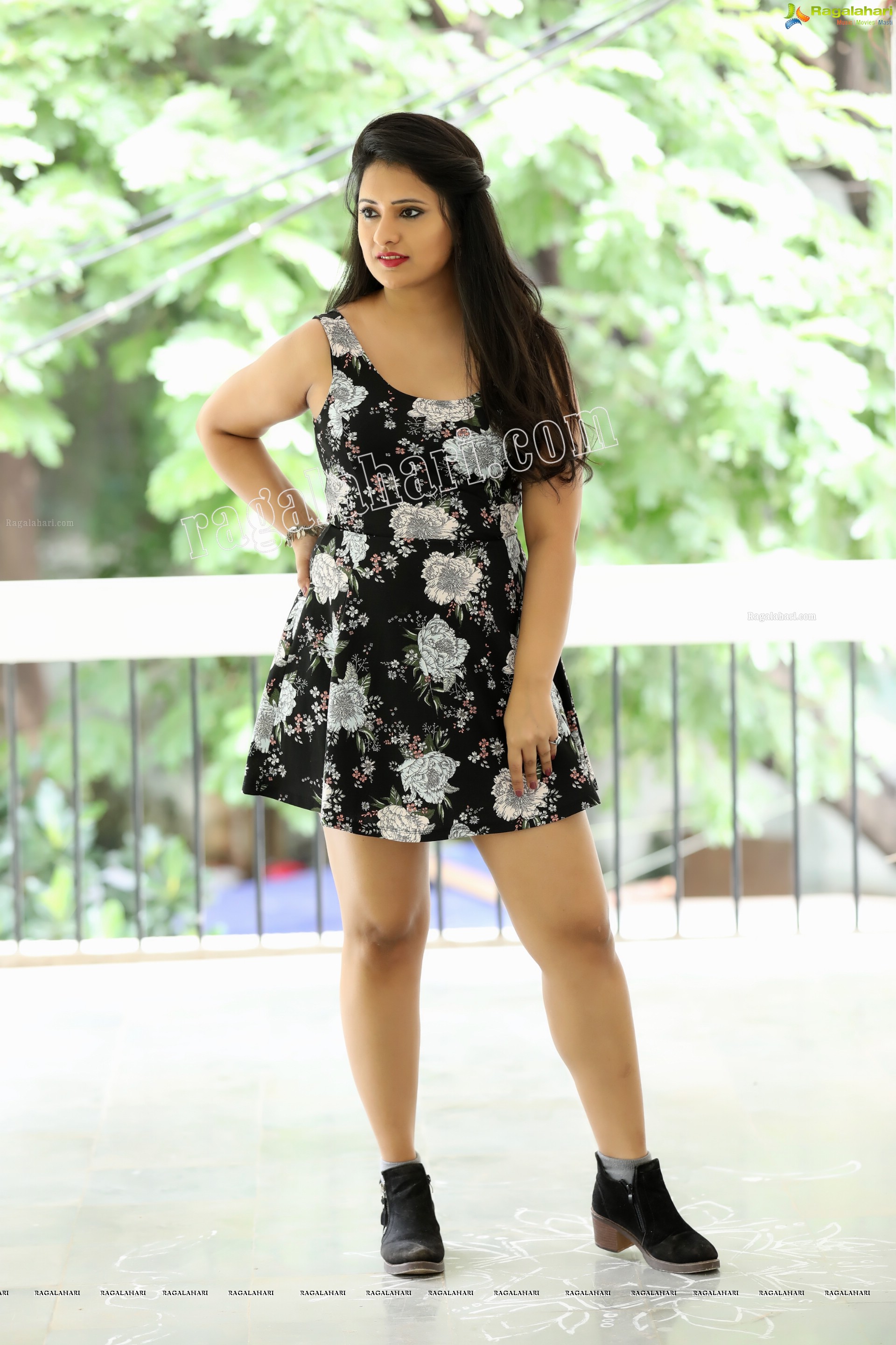 Nikita Bisht in Black Floral Print Mini Dress Exclusive Photo Shoot