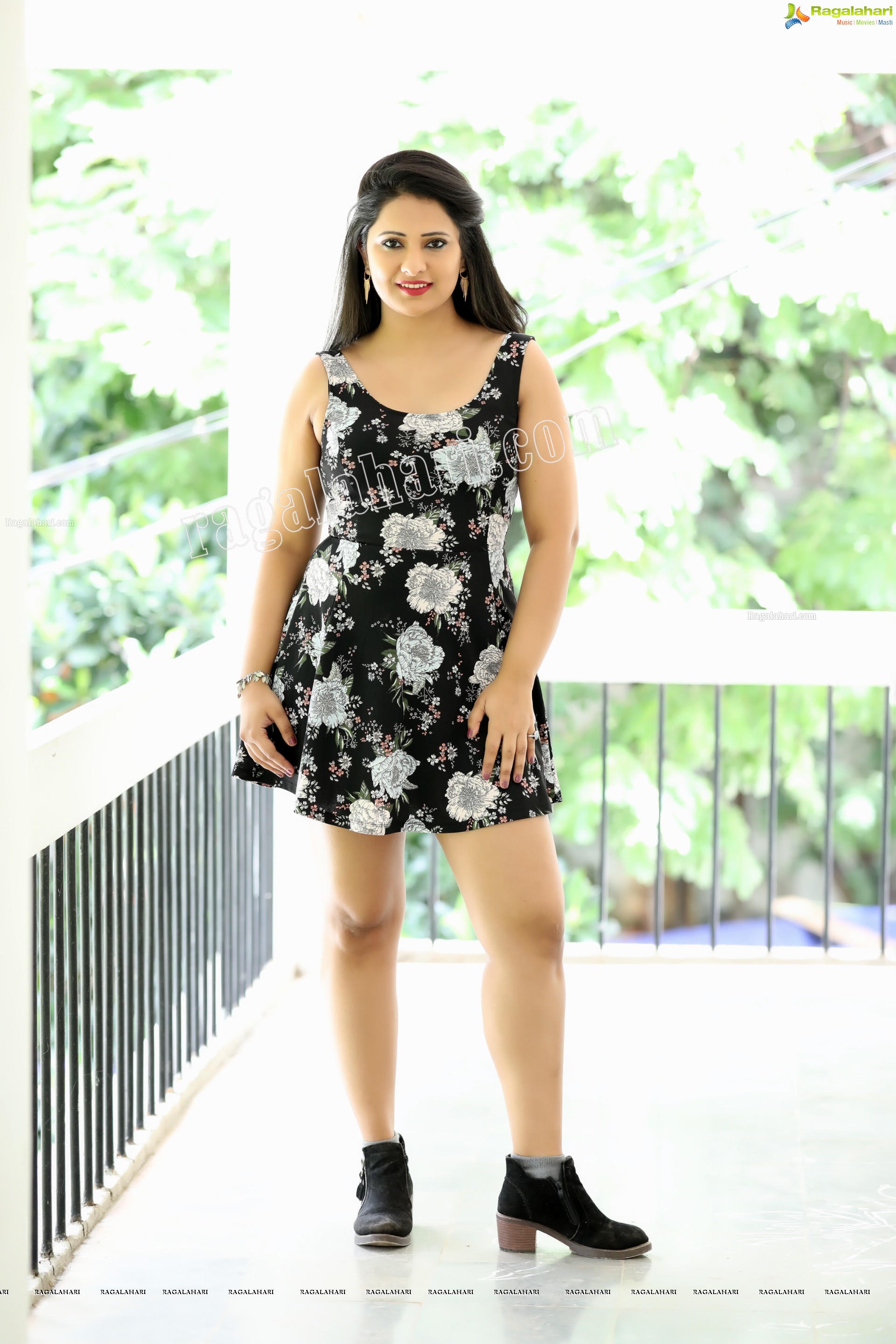 Nikita Bisht in Black Floral Print Mini Dress Exclusive Photo Shoot