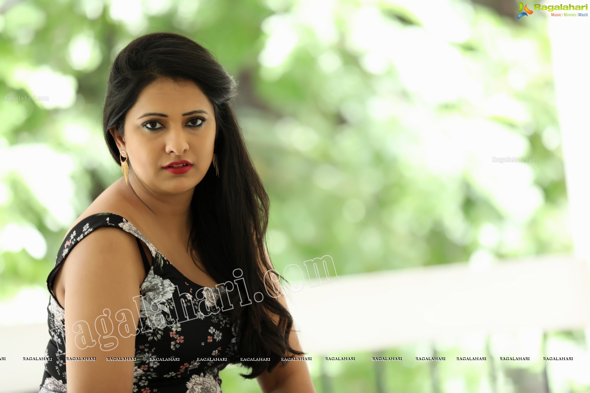 Nikita Bisht in Black Floral Print Mini Dress Exclusive Photo Shoot